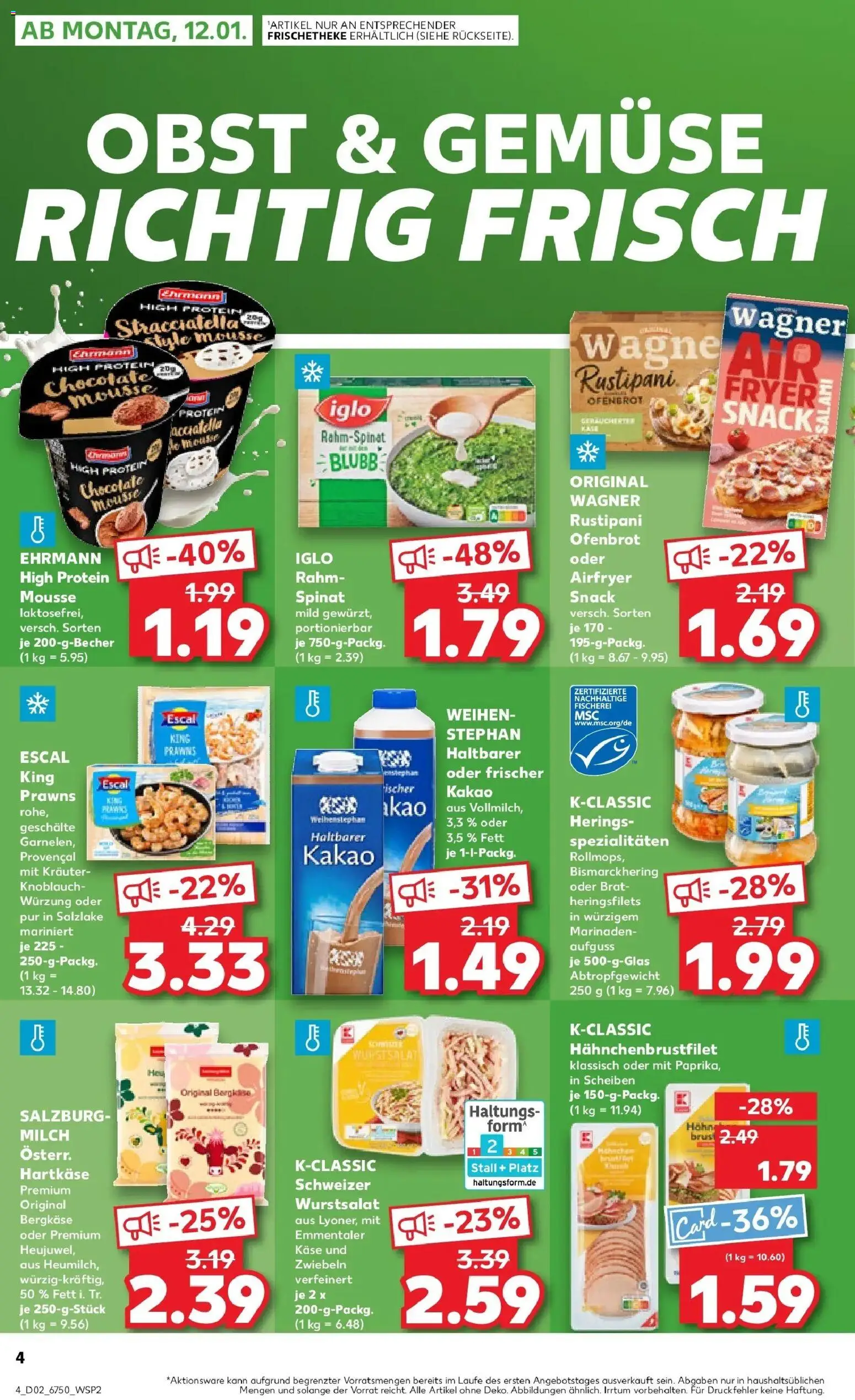 Kaufland prospekt Ludwigsfelde	 – gültig ab 11.01.2026 | Seite: 4 | Produkte: Milch, Iglo, Zwiebeln, Gemüse