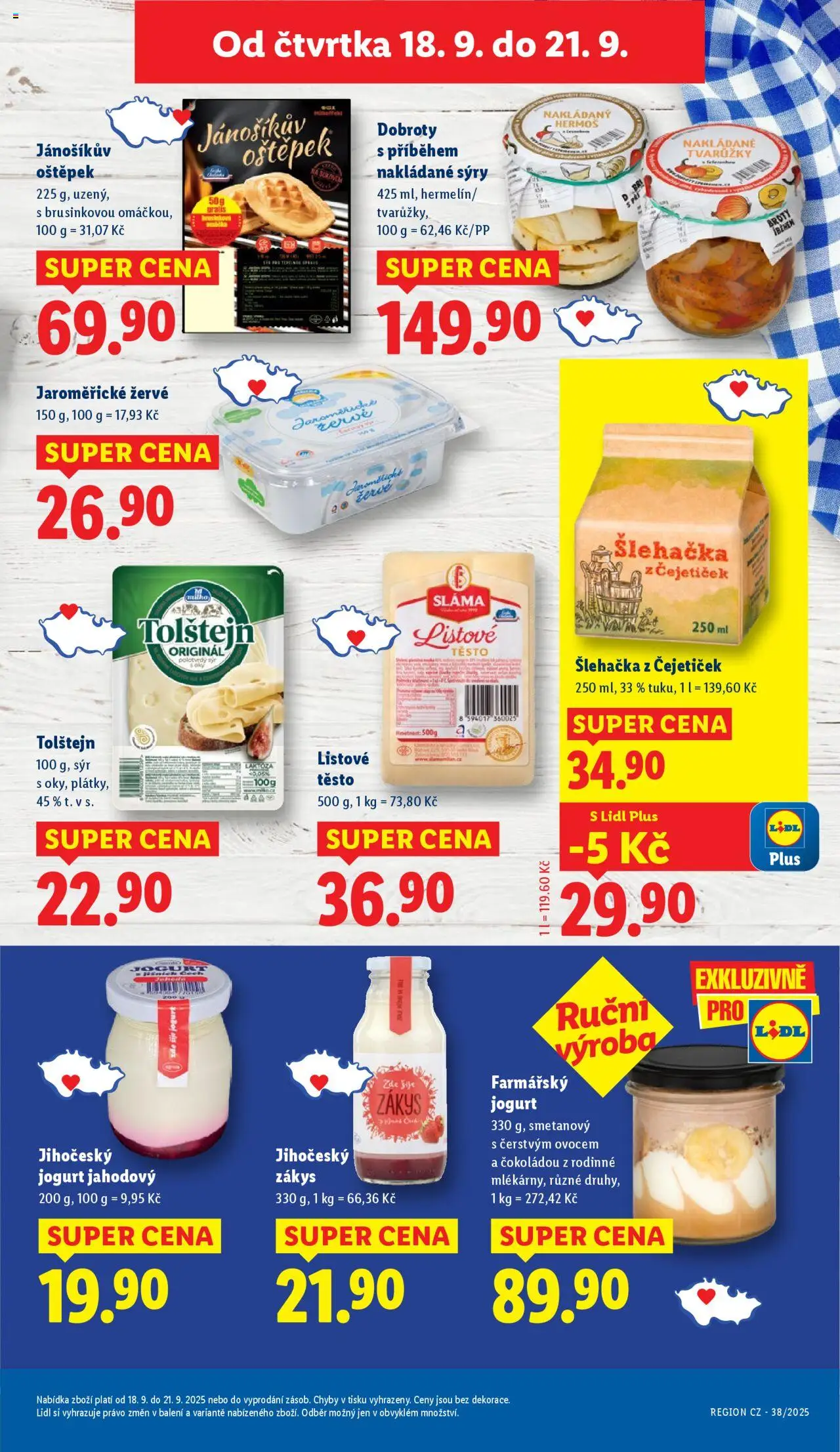 Lidl leták od 18.09.2025 | Strana: 15 | Produkty: Sýr, Jogurt, Tvarůžky, Sýry