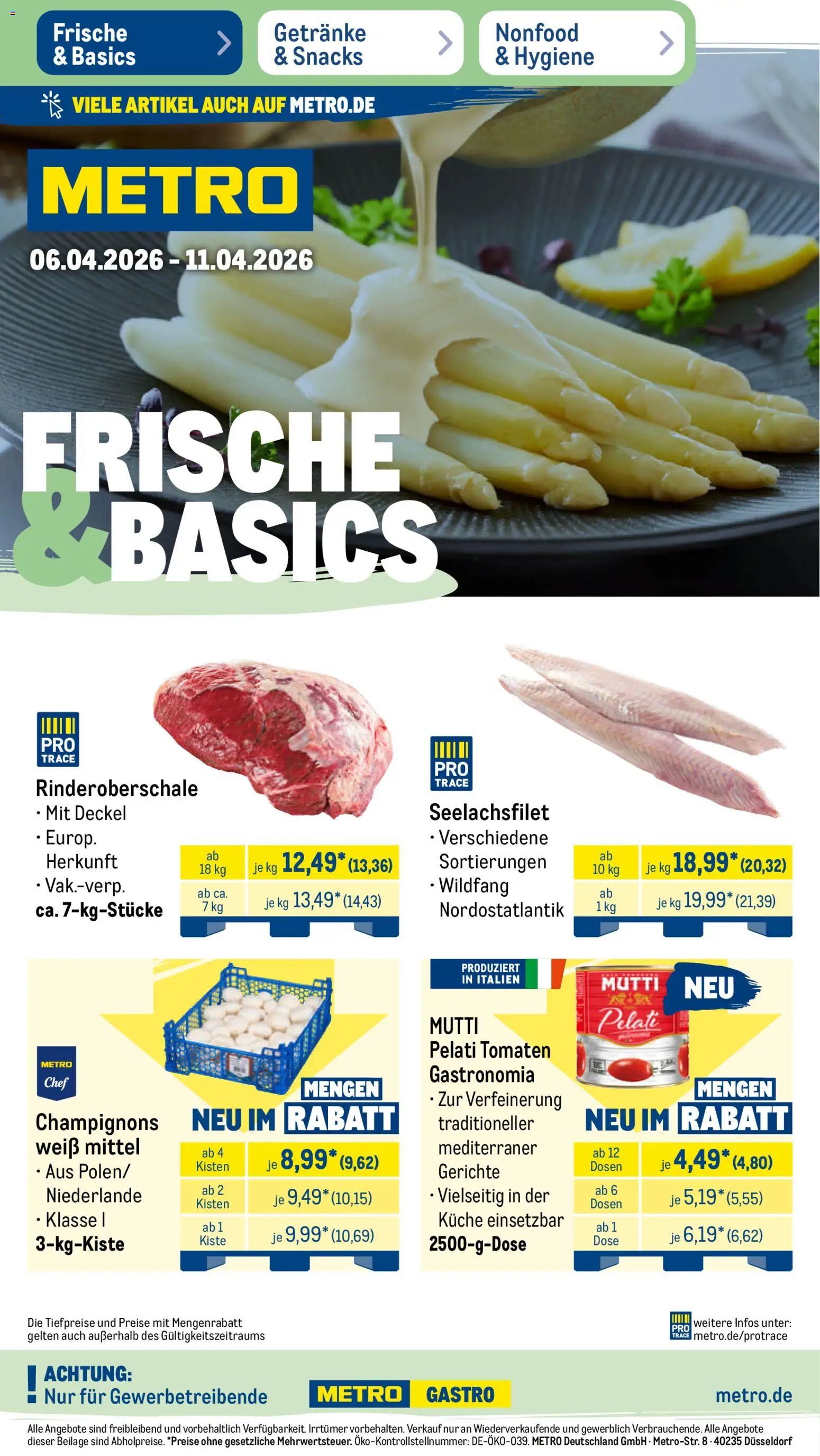 Metro Prospekt 	 – gültig ab 06.04.2026 | Seite: 1 | Produkte: Küche, Tomaten, Champignons