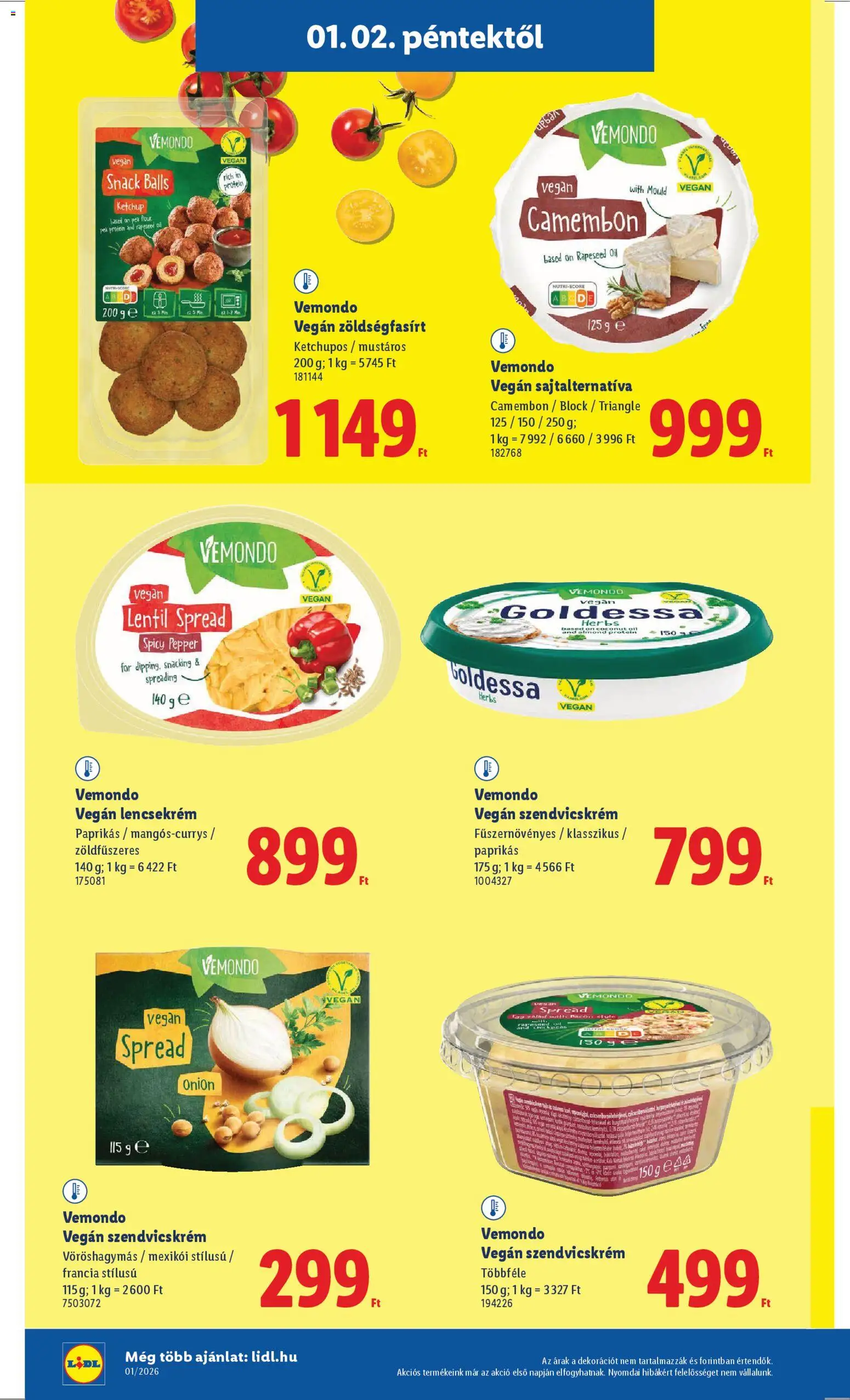 Lidl akciós ujság - amely érvényes a következő dátumtól: 02.01.2026 | Oldal: 12 | Termékek: Szendvicskrém, Protein, Ketchup, Vegán