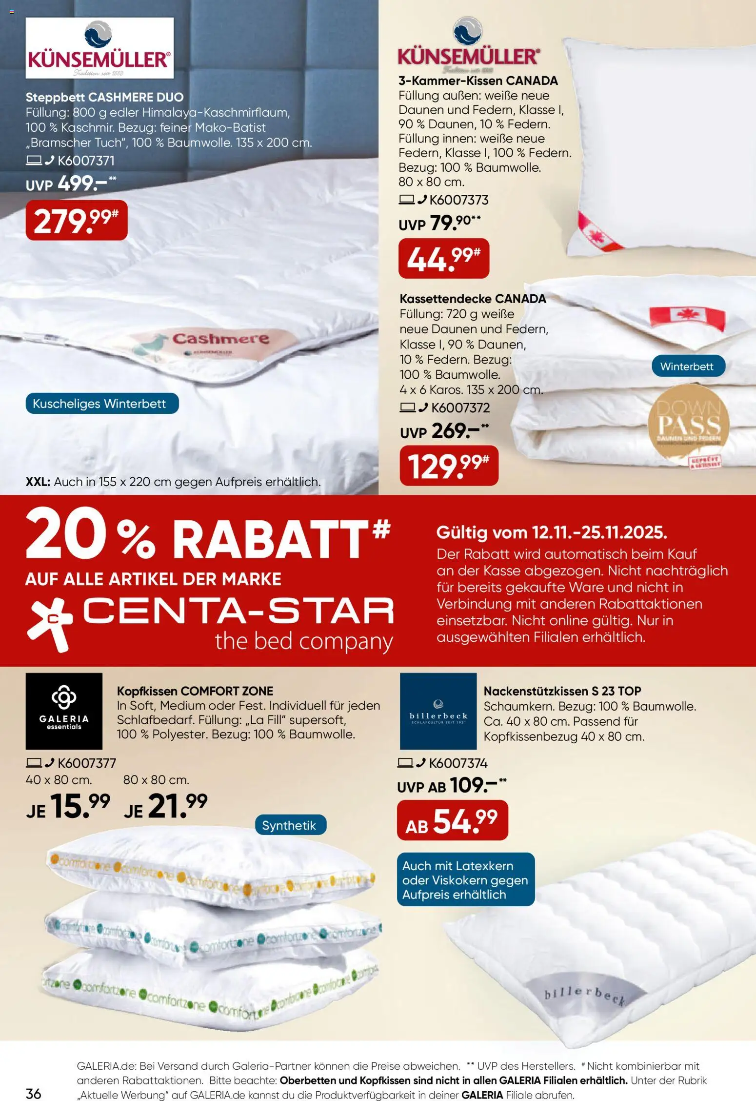 Galeria Karstadt Kaufhof Prospekt 	 – gültig ab 13.11.2025 | Seite: 36 | Produkte: Top, Kopfkissen