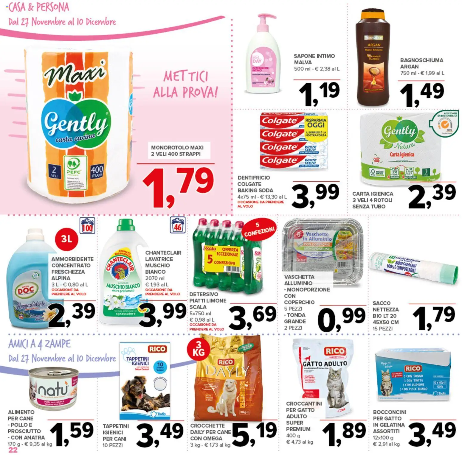 Volantino Todis del 27.11.2025 | Pagina: 22 | Prodotti: Carta igienica, Dentifricio, Intimo, Trota