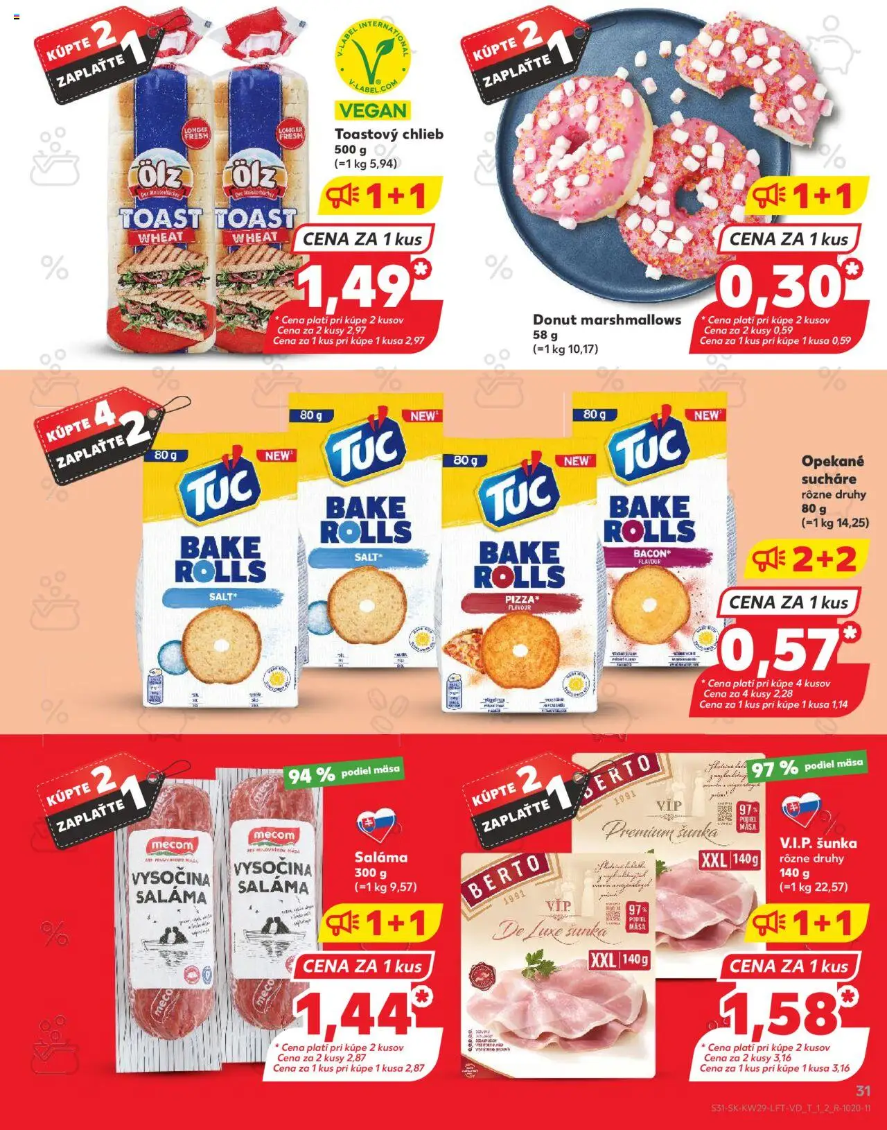 Nové Kaufland akcie – leták je platný od 17.07.2025 | Strana: 31 | Produkty: Chlieb, Saláma, Šunka, Donut