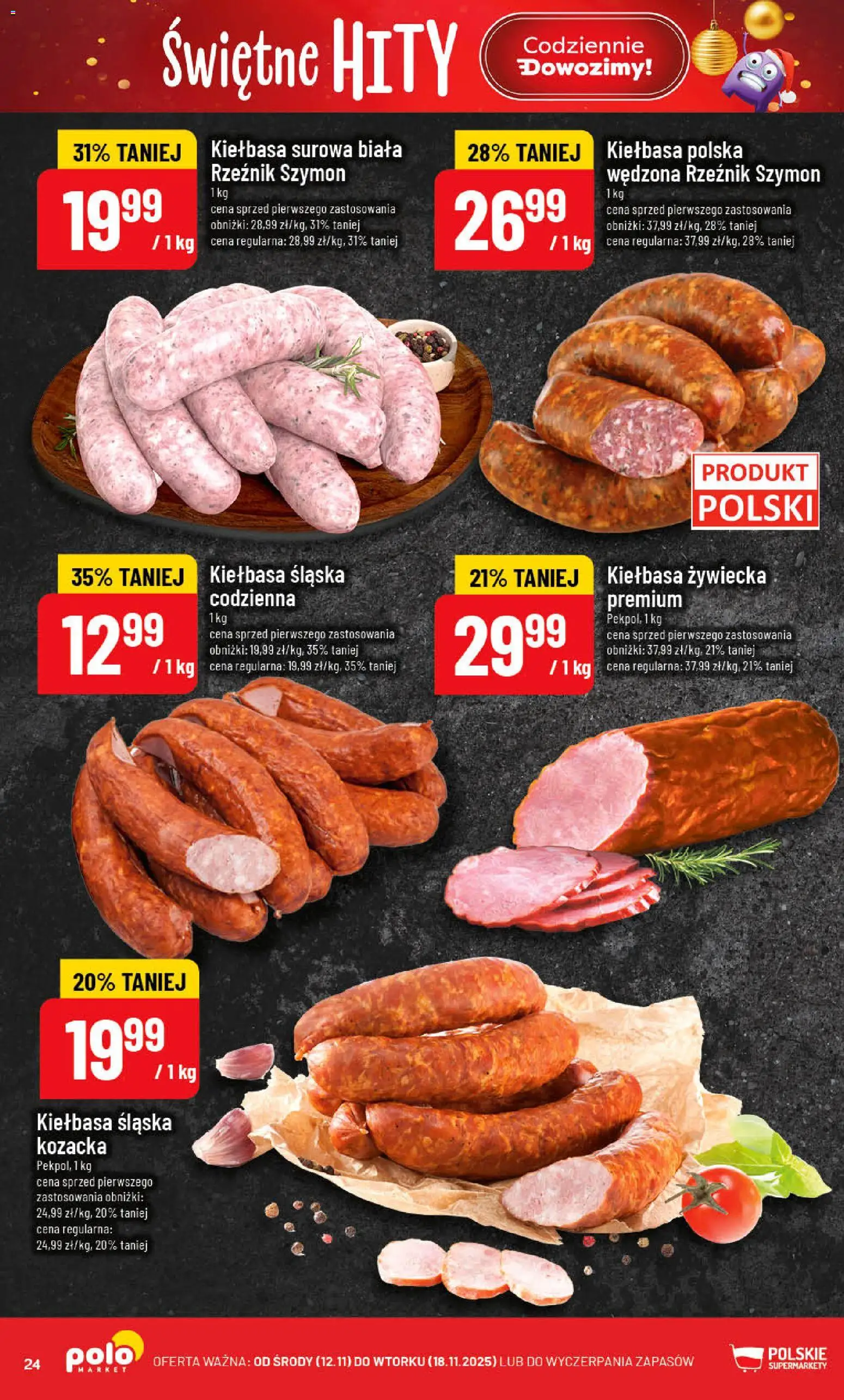 POLOmarket Gazetka od 12.11.2025 | Strona: 24 | Produkty: Kiełbasa, Biała kiełbasa, Kiełbasa śląska