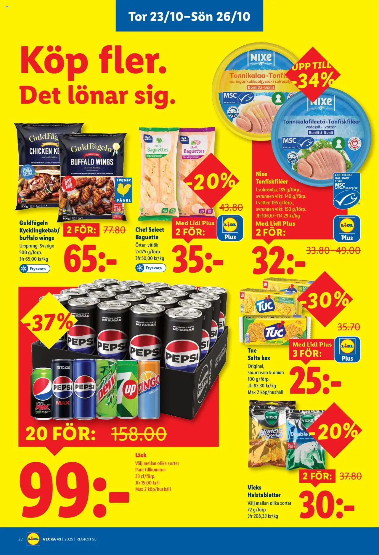 Lidl reklamblad aktuell från 20.10.2025 | Sida: 26 | Produkter: Baguette, Pepsi, Vitlök, Apelsin