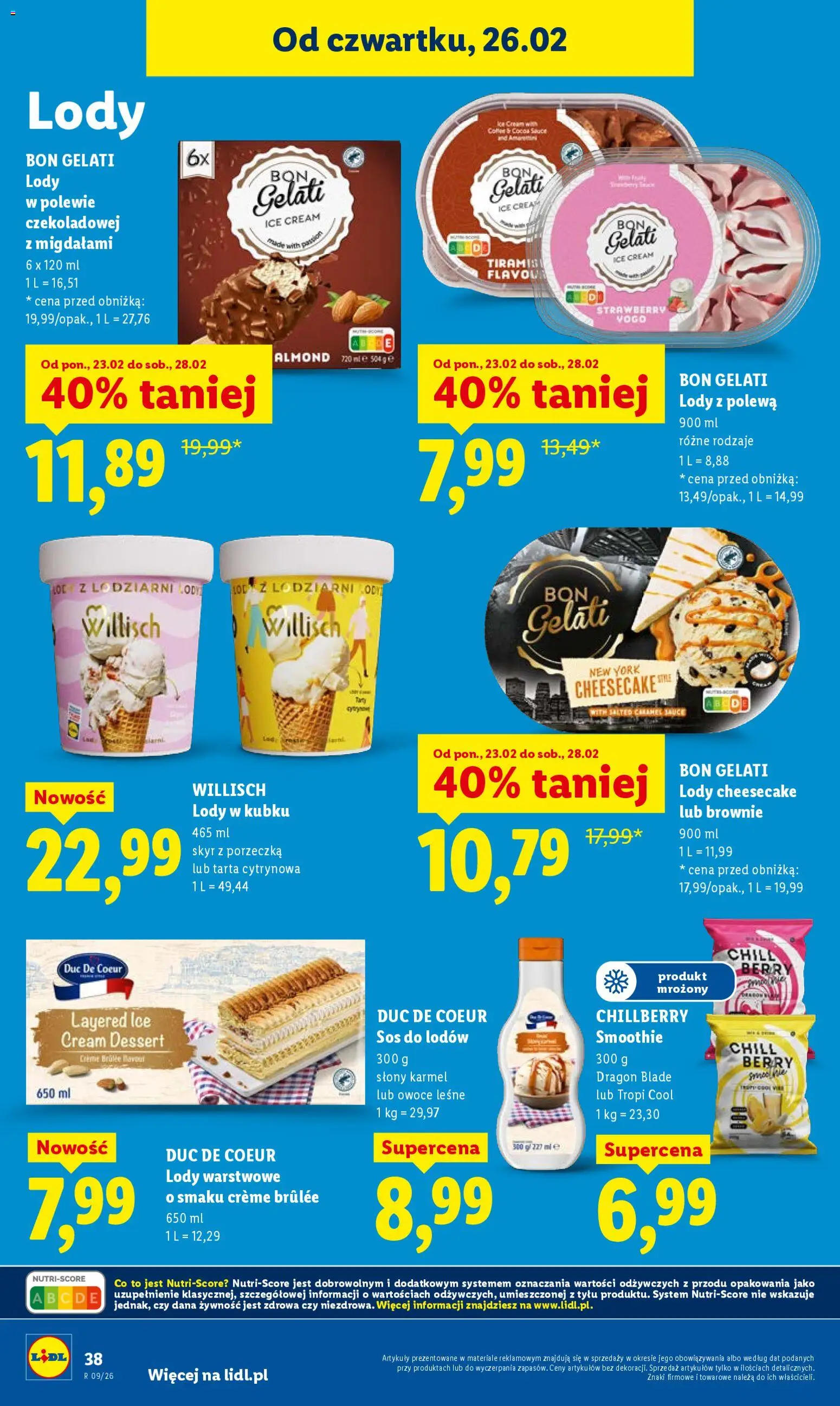 Lidl Polsko leták od 26.02.2026 | Strana: 38 | Produkty: Brownie, Bon Gelati, Skyr, Smoothie