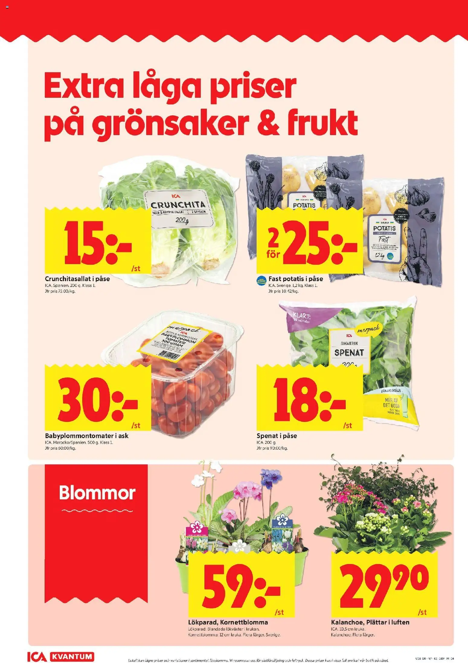 ICA Kvantum reklamblad aktuell från 16.02.2026 | Sida: 4 | Produkter: Spenat, Tomater, Potatis