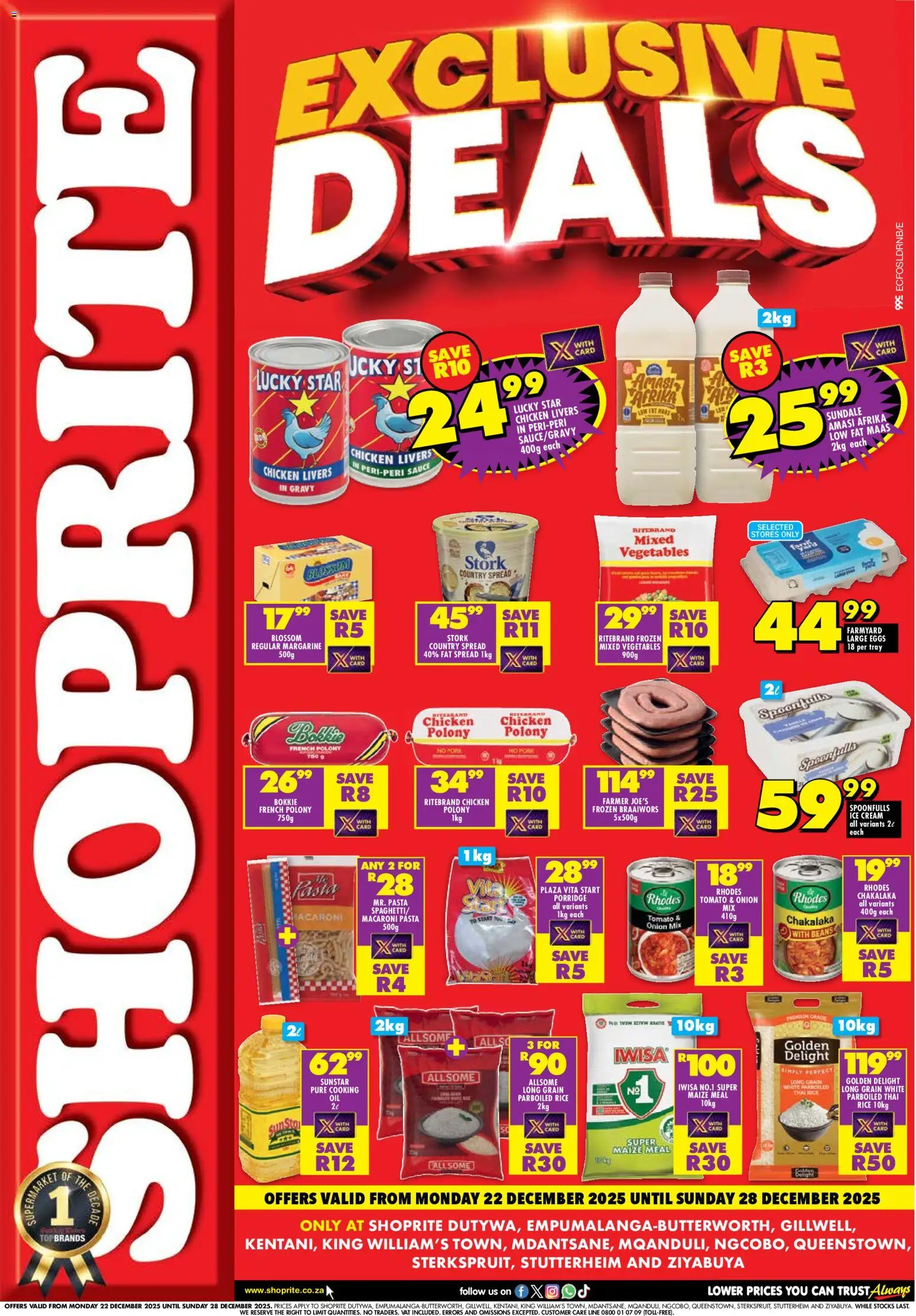New Shoprite catalogue – valid from 22.12.2025 | Page: 1 | Products: Pork, Gravy, Vegetables, Fat spread