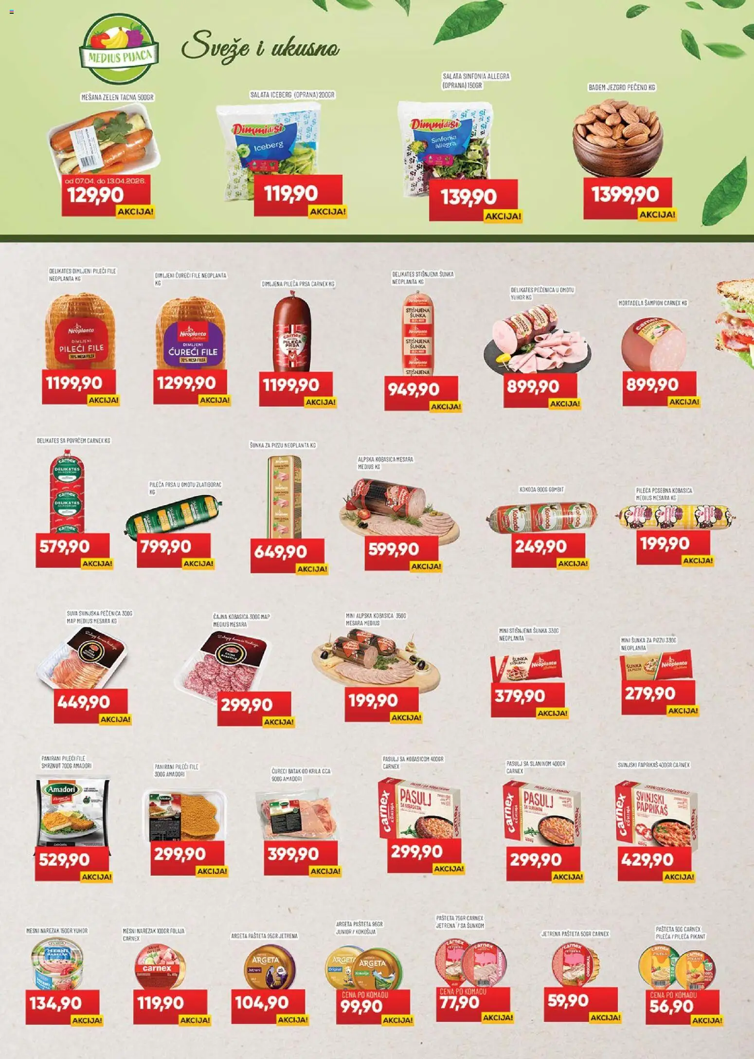 Medius katalog - važi od 07.04.2026 | Strana: 3 | Proizvode: Ćureći batak, Ćureći file, Pečenica, Mesni narezak