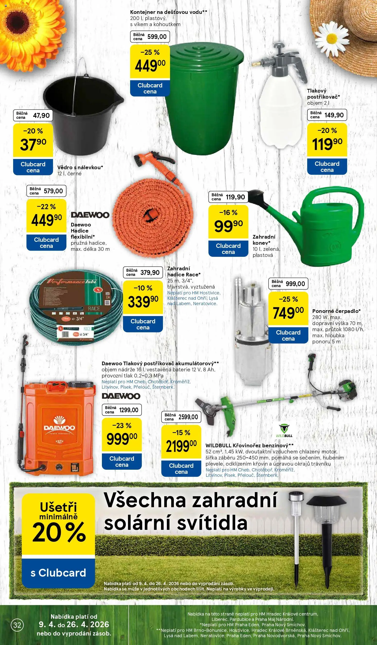 Tesco leták - Hypermarket od 07.04.2026 | Strana: 32 | Produkty: Zahradní hadice, Tlakový postřikovač, Hadice, Křovinořez