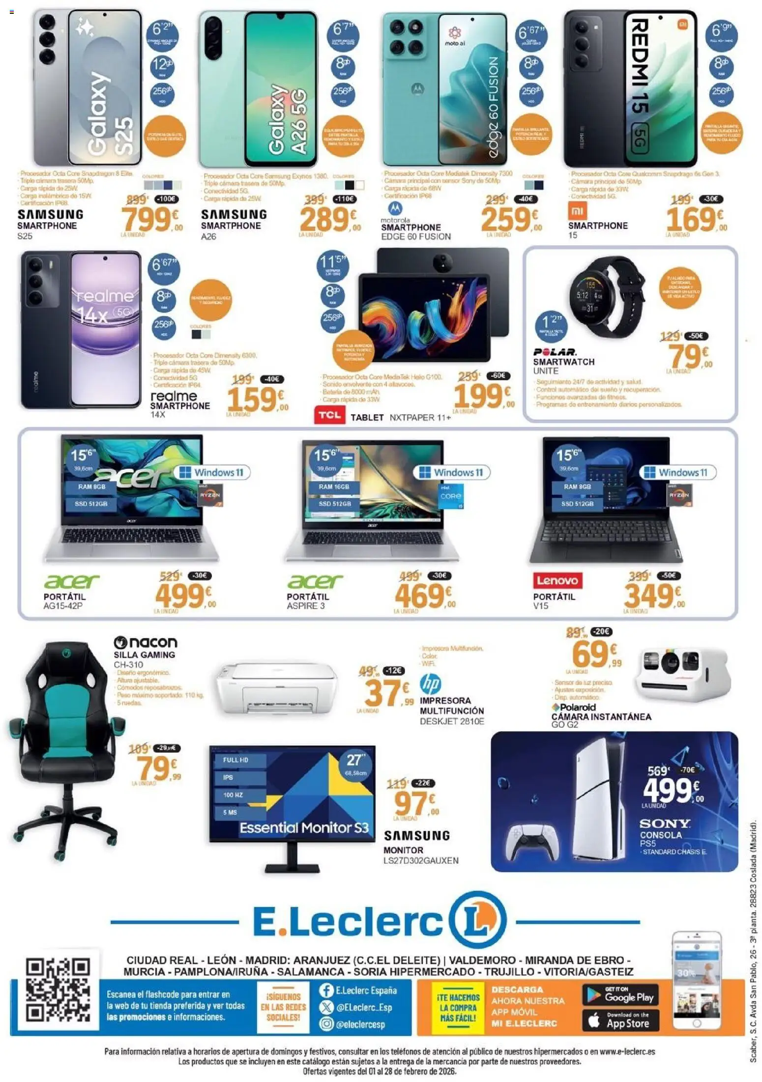 E.Leclerc folleto │ válido desde el 01.02.2026 | Página: 4 | Productos: Smartphone, Monitor, Silla, Batería
