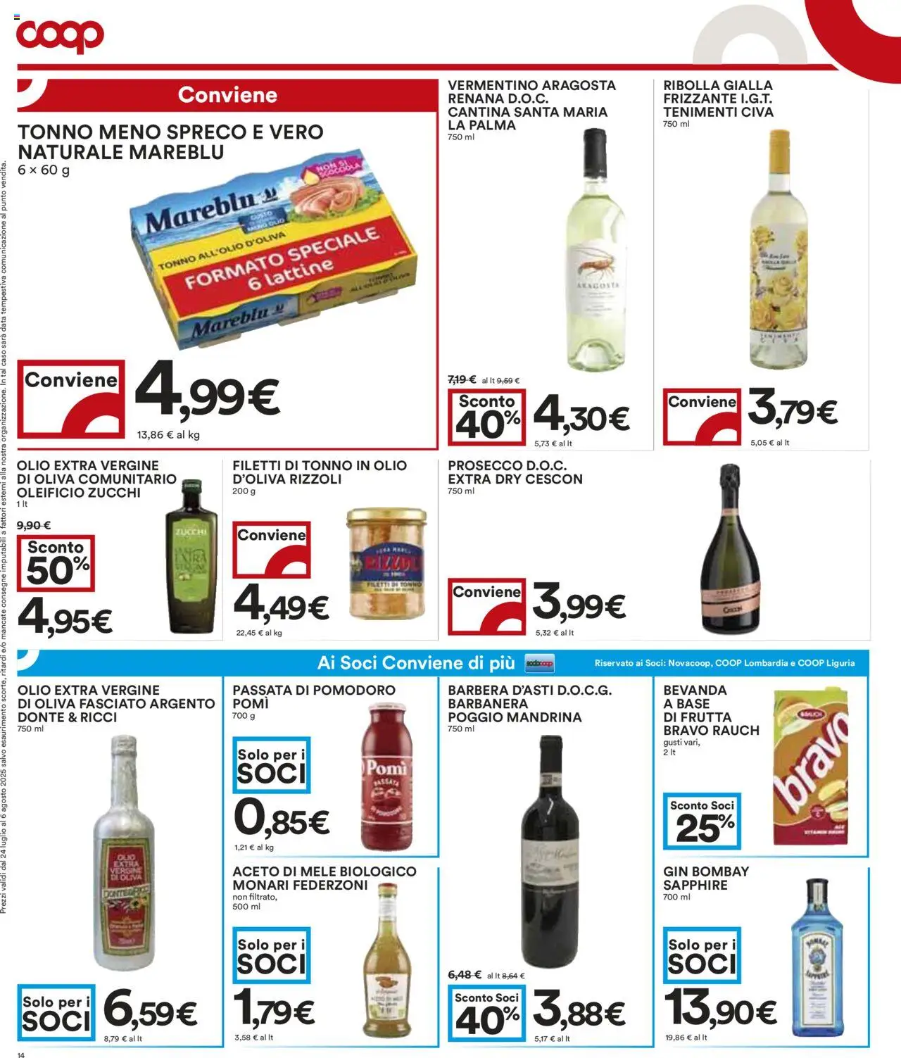 Volantino COOP del 24.07.2025 | Pagina: 14 | Prodotti: Aceto di mele, Frutta, Pomodoro, Tonno