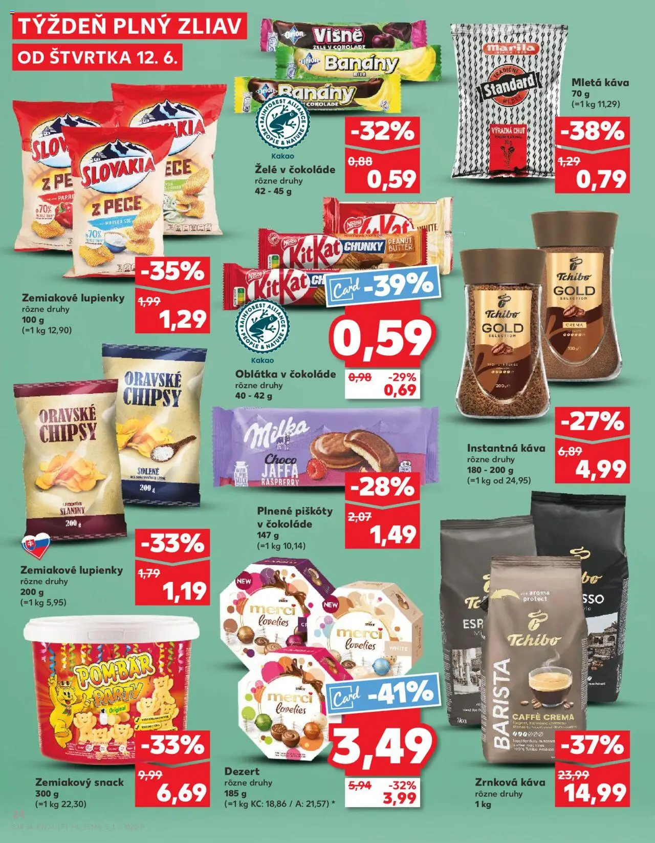 Nové Kaufland akcie – leták je platný od 12.06.2025 | Strana: 24 | Produkty: Káva, Chipsy, Soľ, Zrnková káva