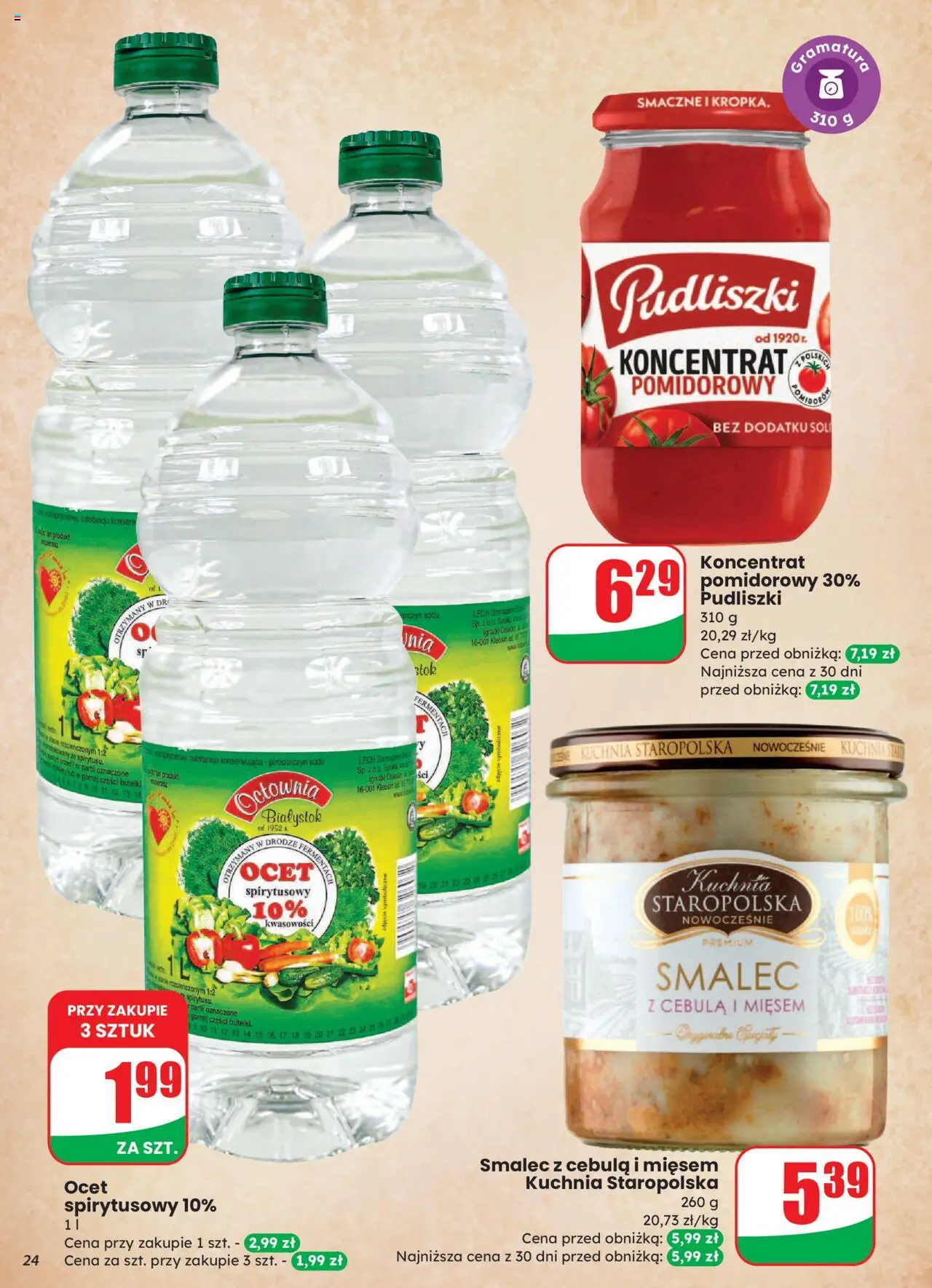 Dino Gazetka od 27.08.2025 | Strona: 24 | Produkty: Ocet spirytusowy, Ocet, Koncentrat pomidorowy, Sól