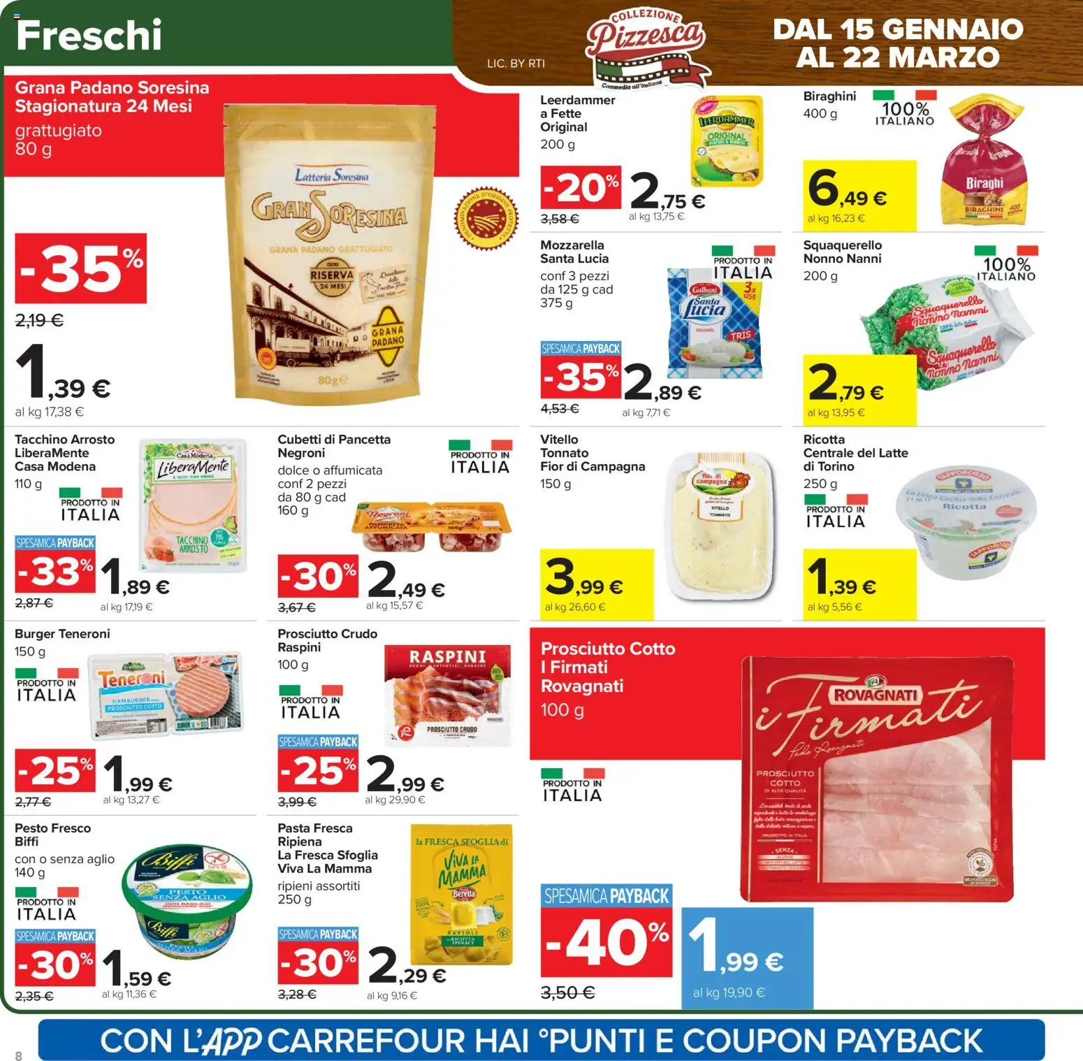 Volantino Carrefour del 02.03.2026 | Pagina: 8 | Prodotti: Mozzarella, Prosciutto, Grana Padano, Ricotta