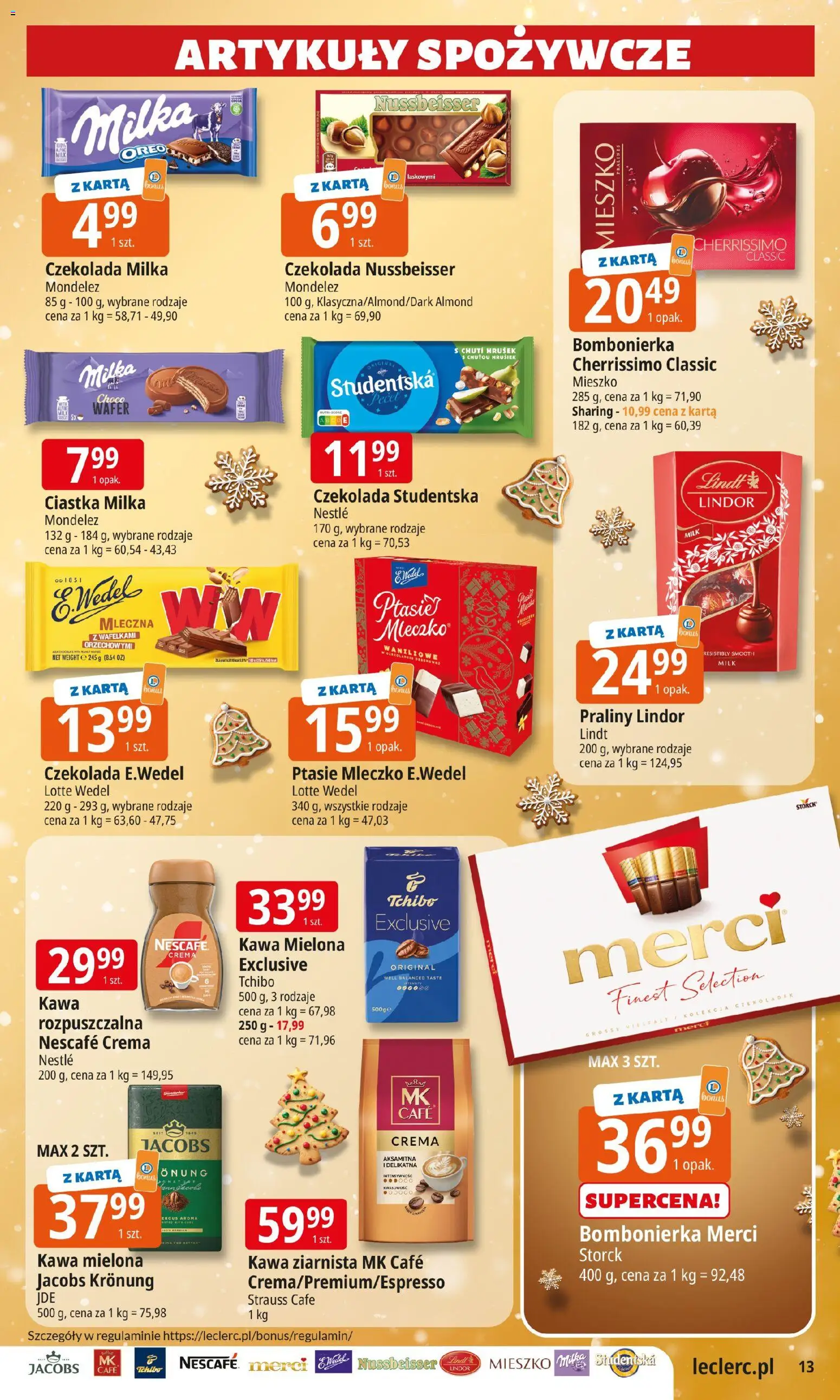 E.Leclerc Gazetka - Warszawa Ursynów od 09.12.2025 | Strona: 13 | Produkty: Nescafe, Merci, Czekolada milka, Ptasie mleczko