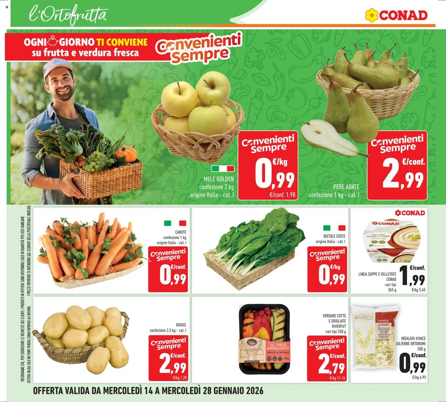 Volantino Conad del 14.01.2026 | Pagina: 20 | Prodotti: Mele, Insalata, Patate, Carote