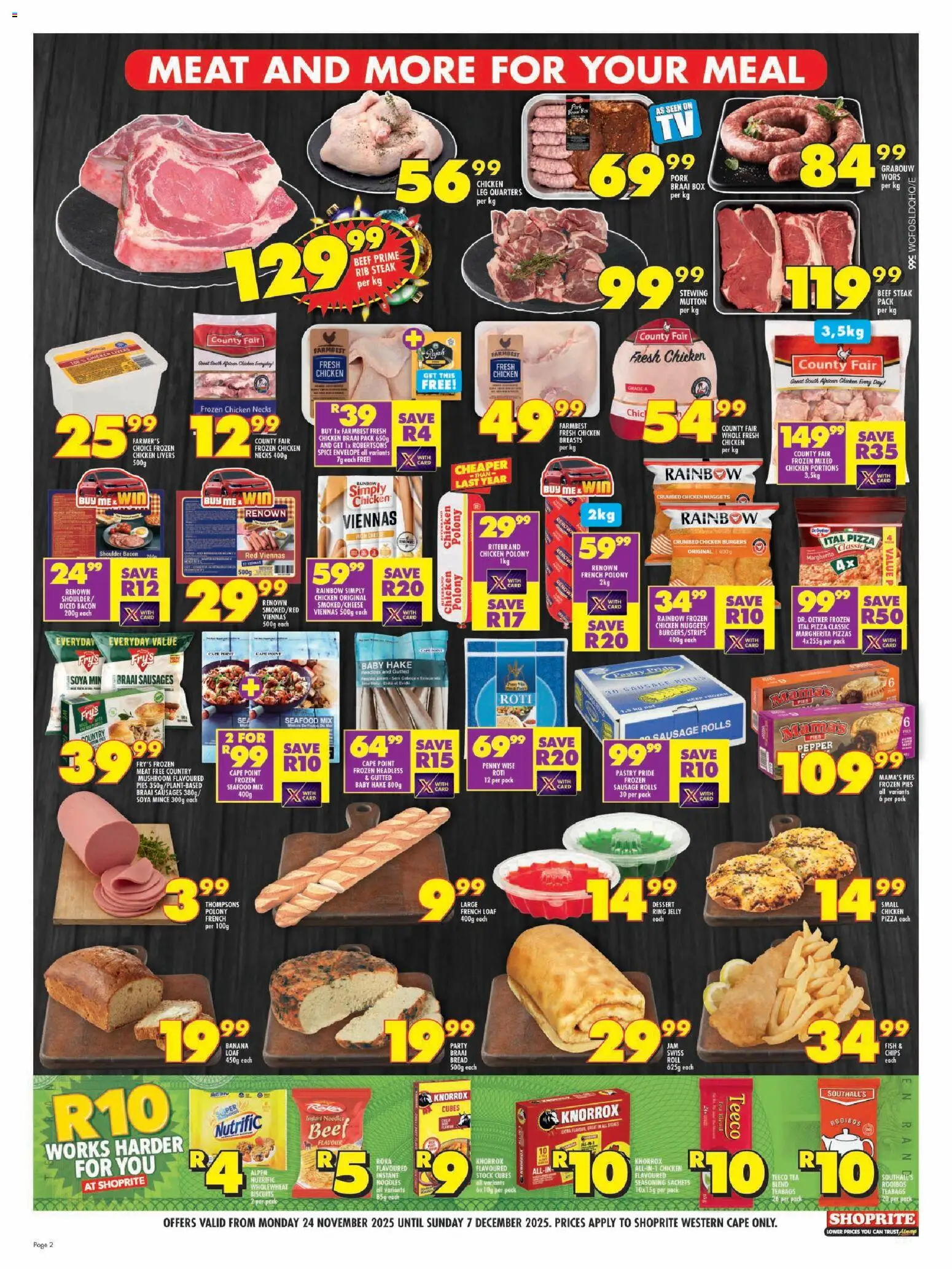 New Shoprite catalogue – valid from 24.11.2025 | Page: 2 | Products: Pork, Tea, Seasoning, Fry's