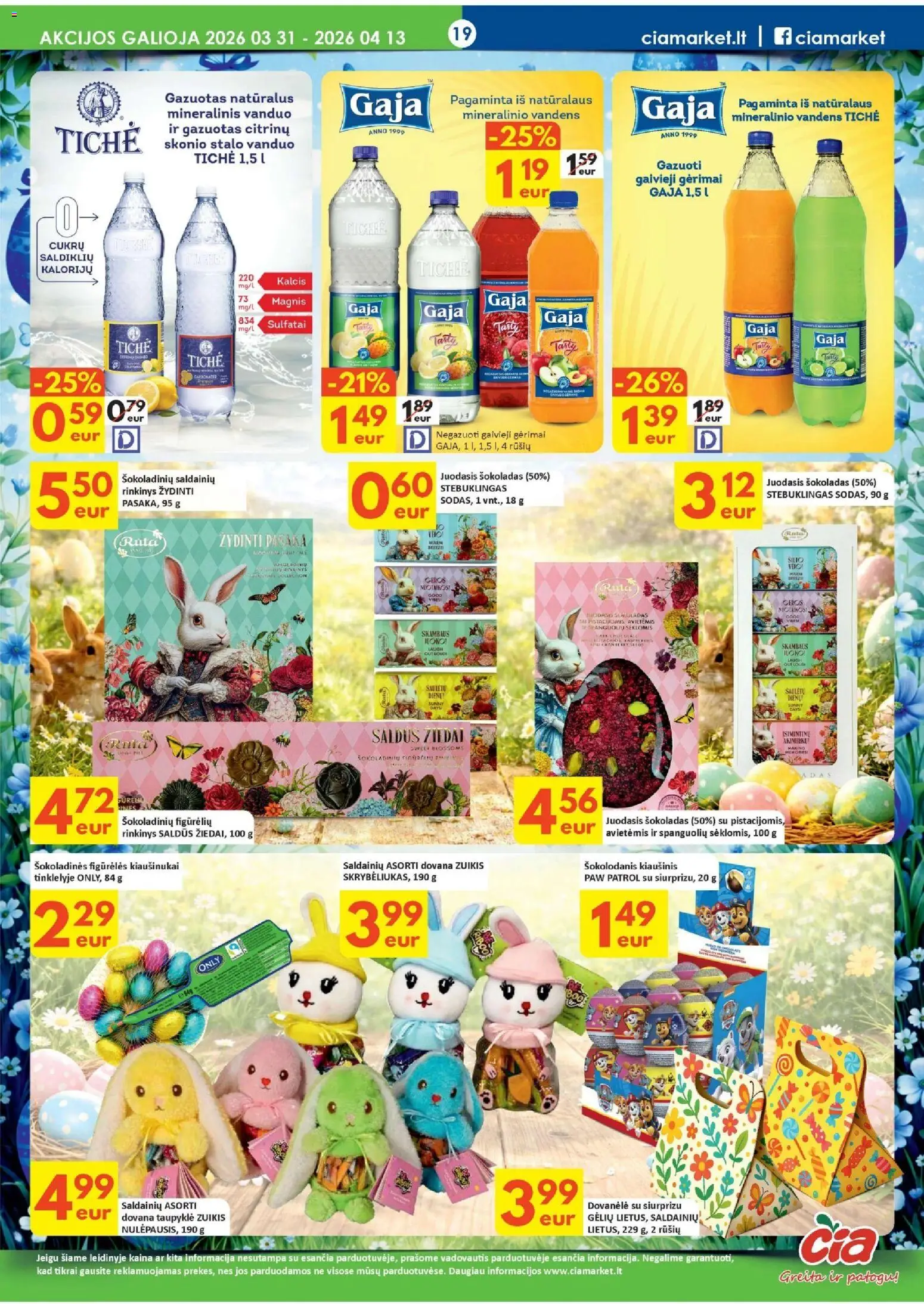 ČIA MARKET akcijos nuo 31.03.2026 | Puslapis: 19 | Prekių: Šokoladas, Mineralinis vanduo