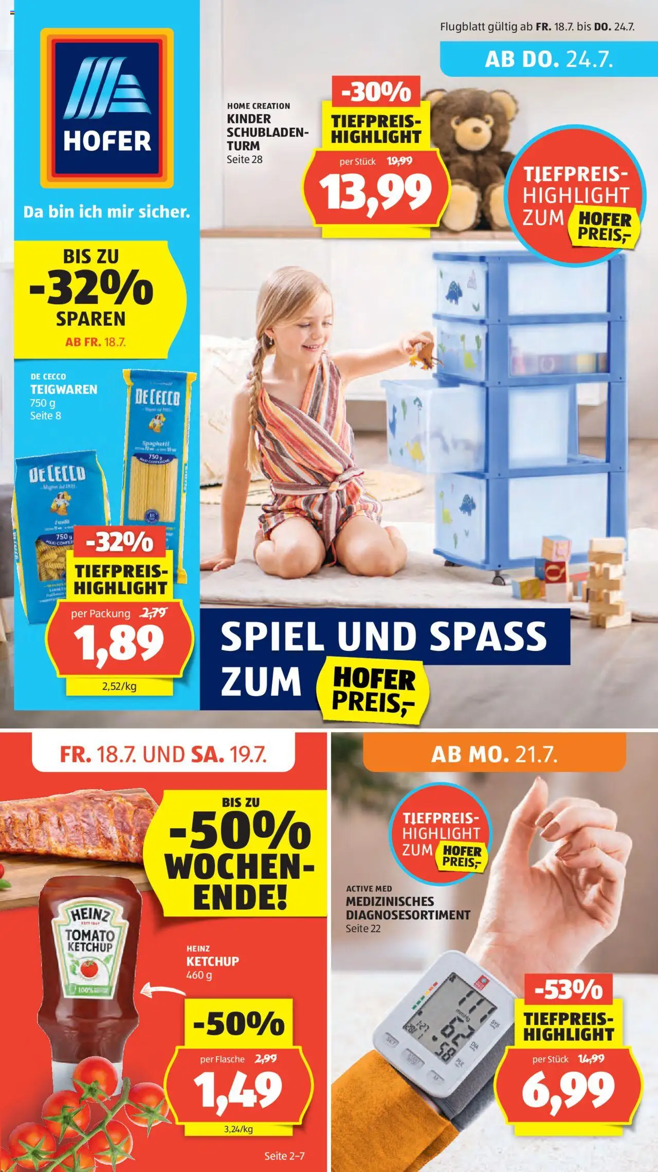 Hofer Flugblatt gültig ab 18.07.2025 | Seite: 1 | Produkte: Ketchup, Spiel, Hajdina liszt