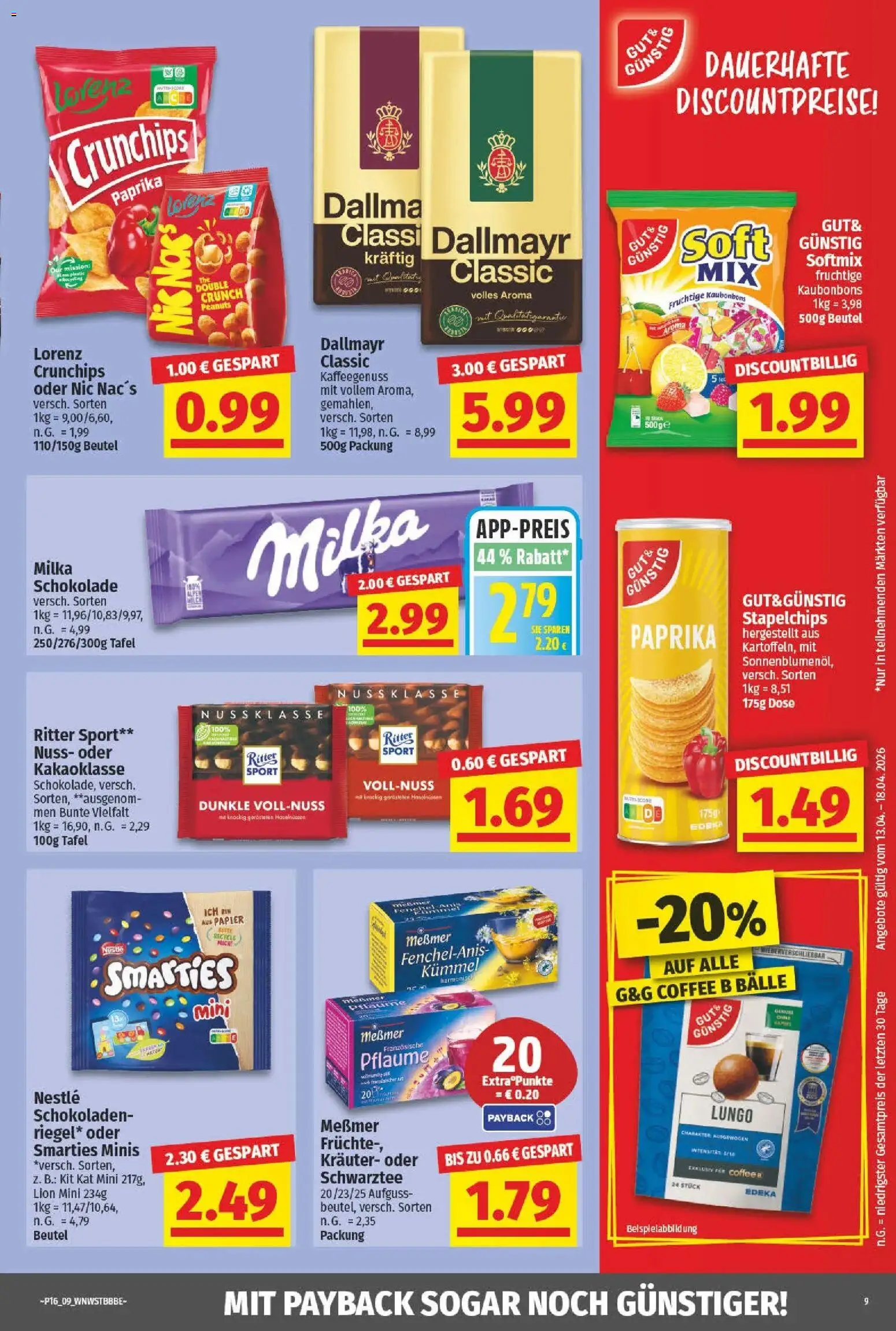 Angebote - Wochenangebote – gültig ab 12.04.2026 | Seite: 9 | Produkte: Smarties, Milka, Paprika, Lorenz crunchips