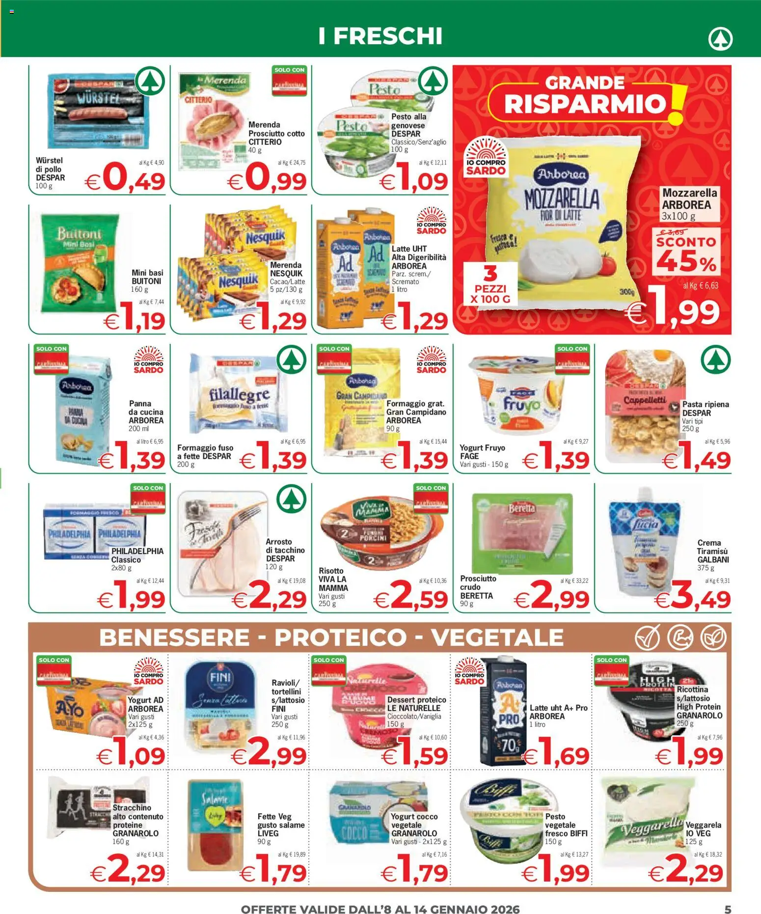 Volantino Despar del 08.01.2026 | Pagina: 5 | Prodotti: Crema, Prosciutto, Pasta, Wurstel