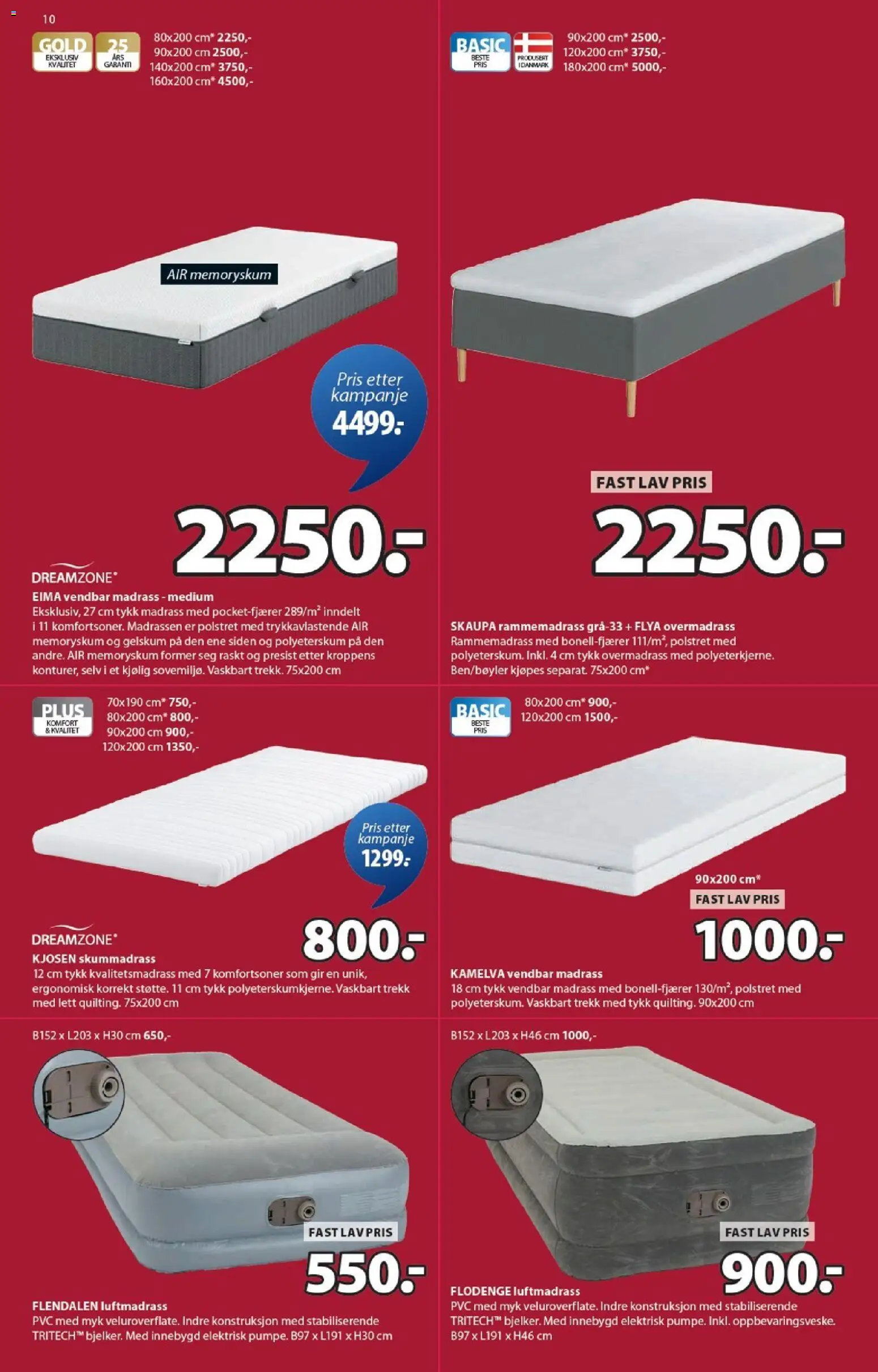 {H1} | Side: 10 | Produkter: Overmadrass, Rammemadrass, Madrass, Luftmadrass