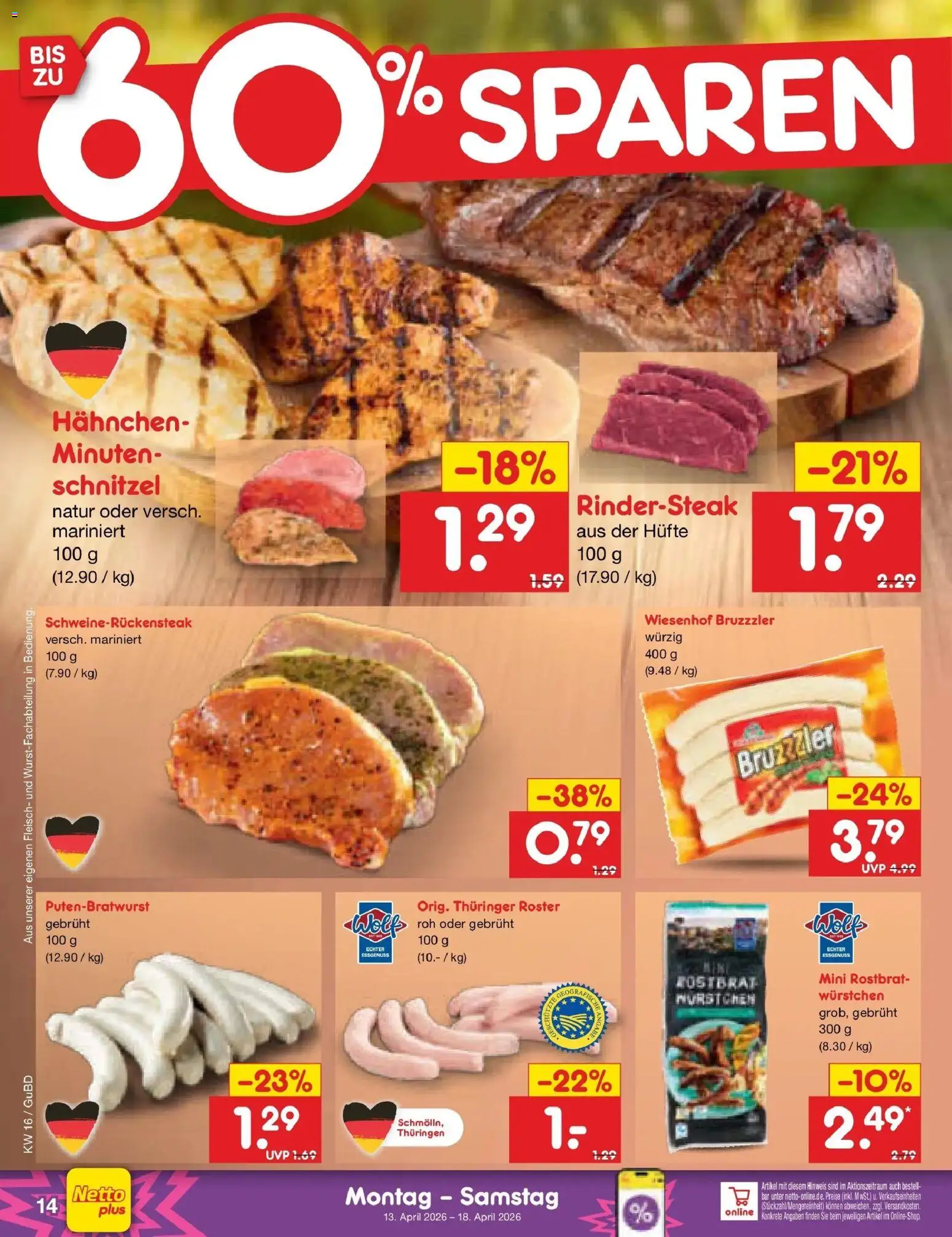 Netto Marken-Discount Prospekt Augustusburg	 – gültig ab 13.04.2026 | Seite: 16 | Produkte: Hahnchen, Schnitzel, Fleisch