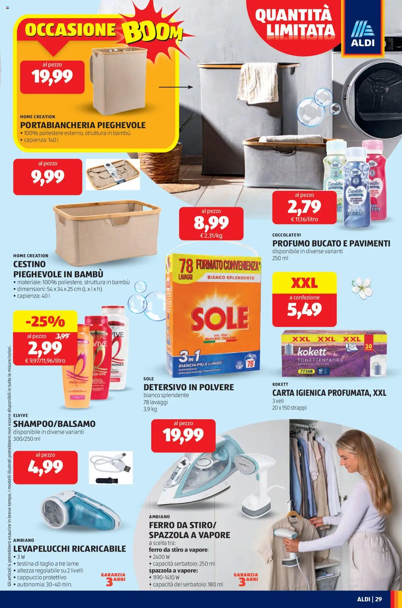 Volantino Aldi del 20.10.2025 | Pagina: 29 | Prodotti: Spazzola, Levapelucchi, Cappuccio, Ferro da stiro