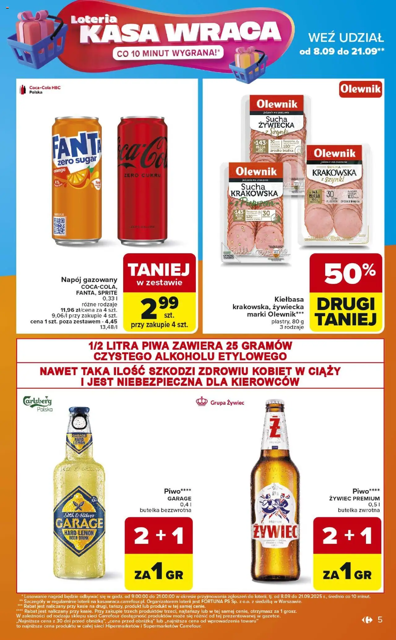 Carrefour Gazetka - Weekend promek już od czwartku od 11.09.2025 | Strona: 5 | Produkty: Kiełbasa, Sprite, Piwo