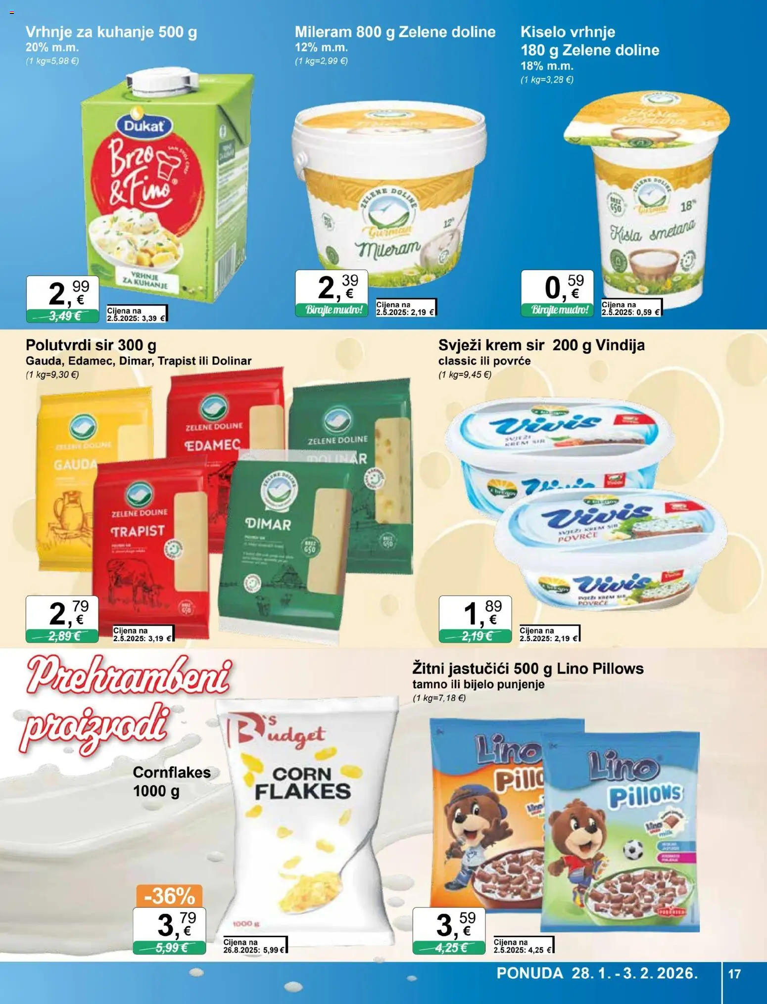 KTC katalog | vrijedi od 28.01.2026 | Stranica: 17 | Proizvodi: Krem sir, Lino Pillows, Gauda, Mileram