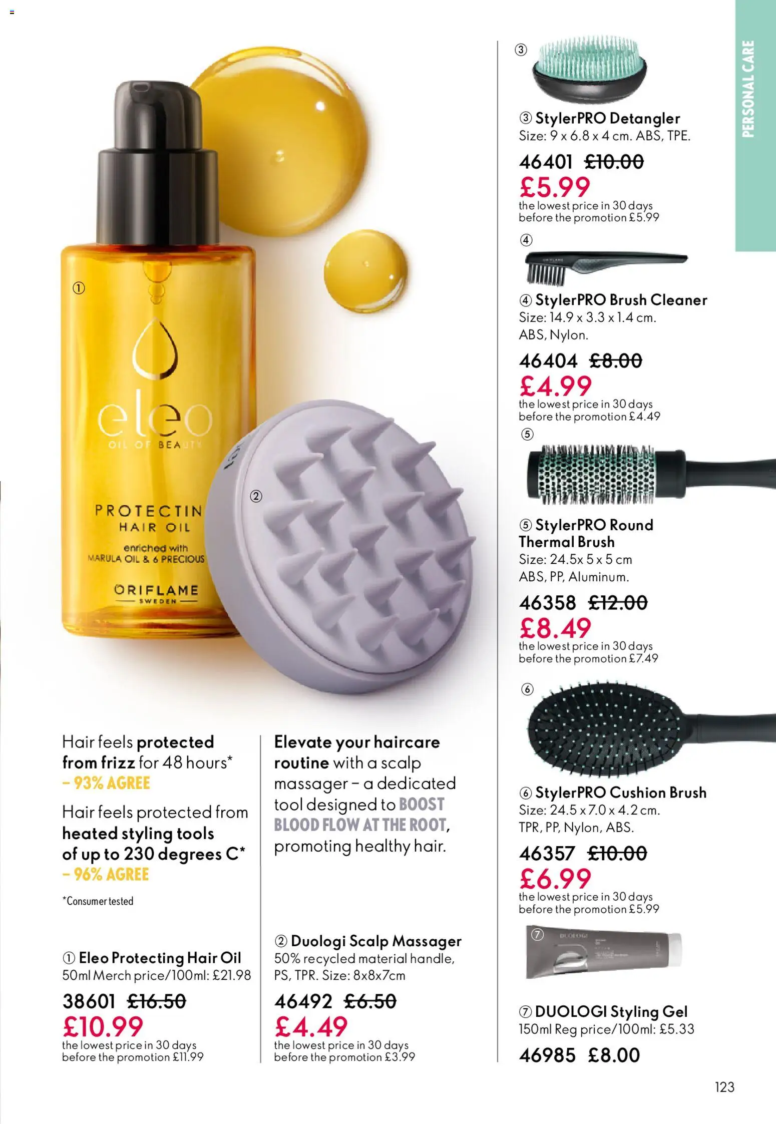 {H1} | Page: 123 | Products: Brush, Hair oil, Oil