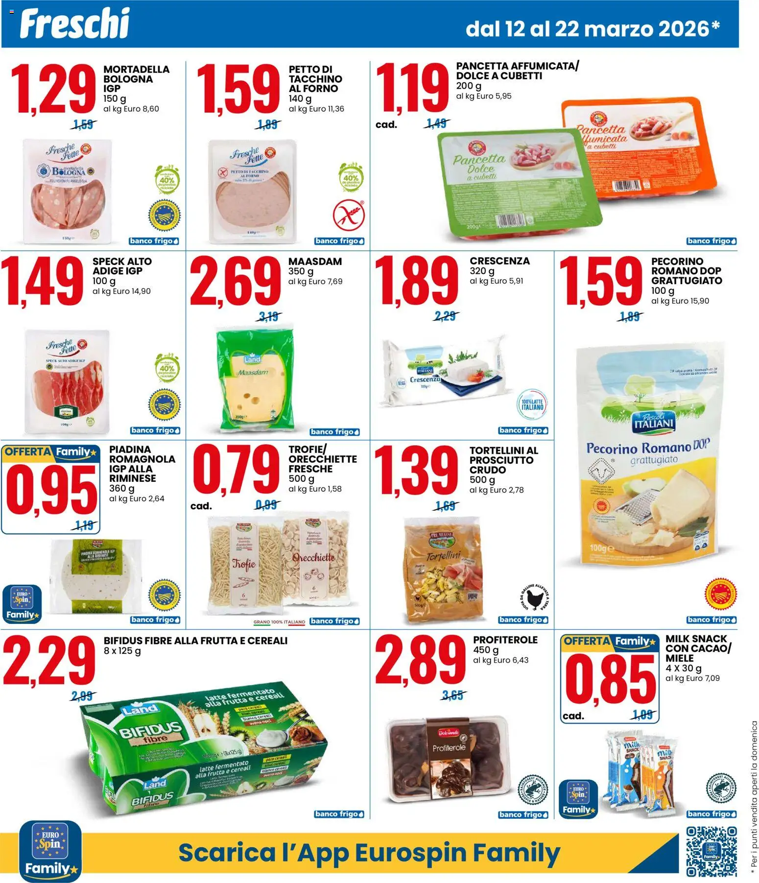 Volantino Eurospin del 12.03.2026 | Pagina: 2 | Prodotti: Cereali, Orecchiette, Miele, Pecorino Romano