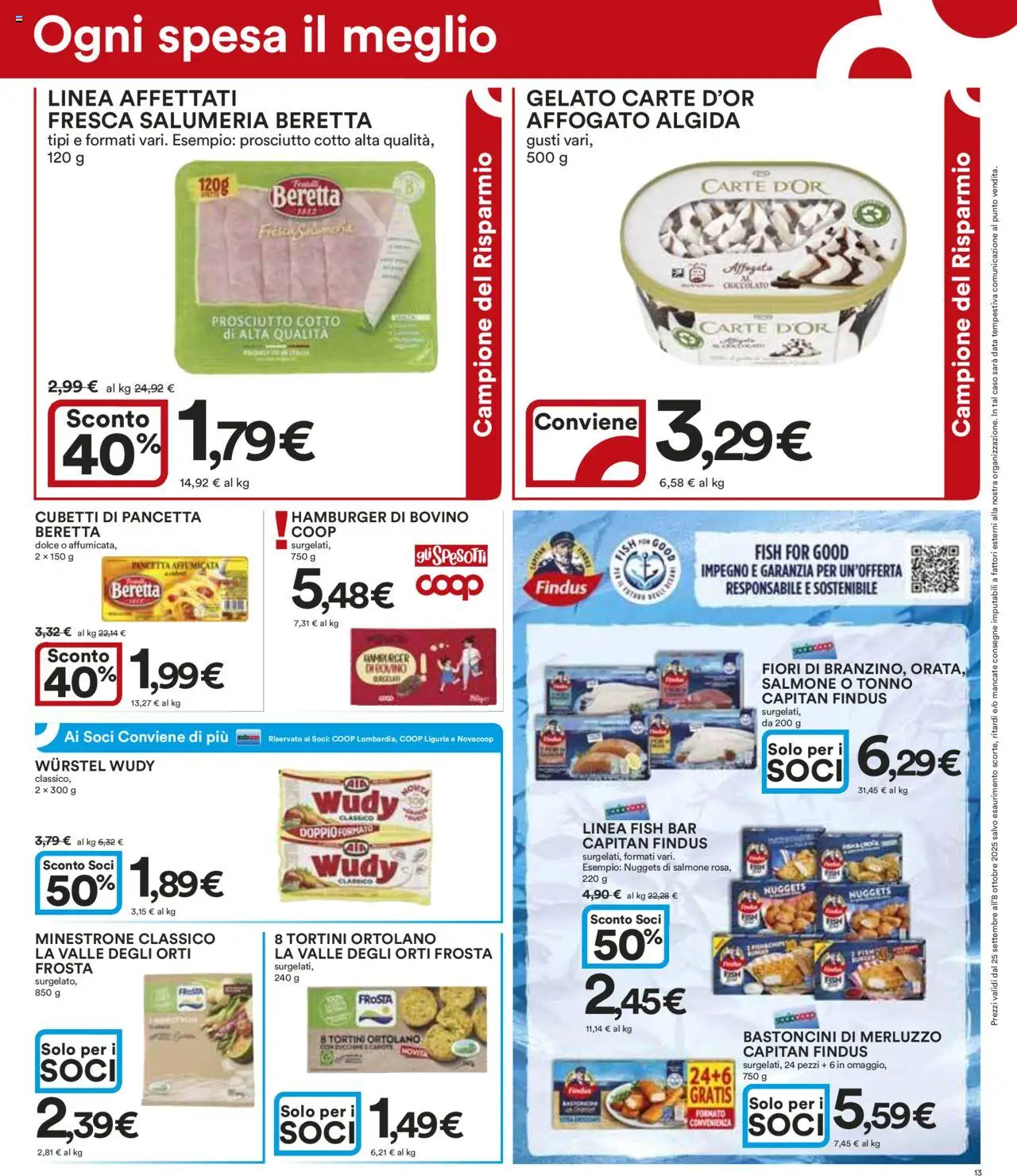Volantino Ipercoop del 25.09.2025 | Pagina: 13 | Prodotti: Salmone, Prosciutto, Wurstel, Tonno
