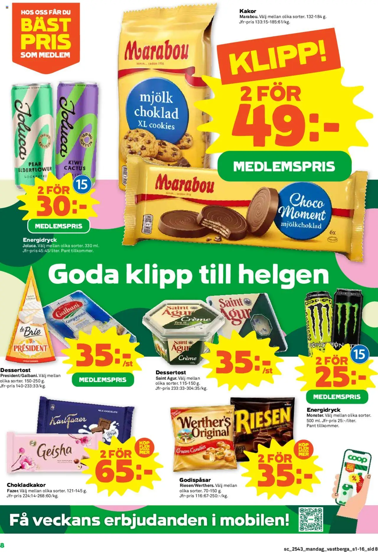 Coop Forum reklamblad aktuell från 20.10.2025 | Sida: 8 | Produkter: Mjölk, Choklad, Energidryck, Kiwi