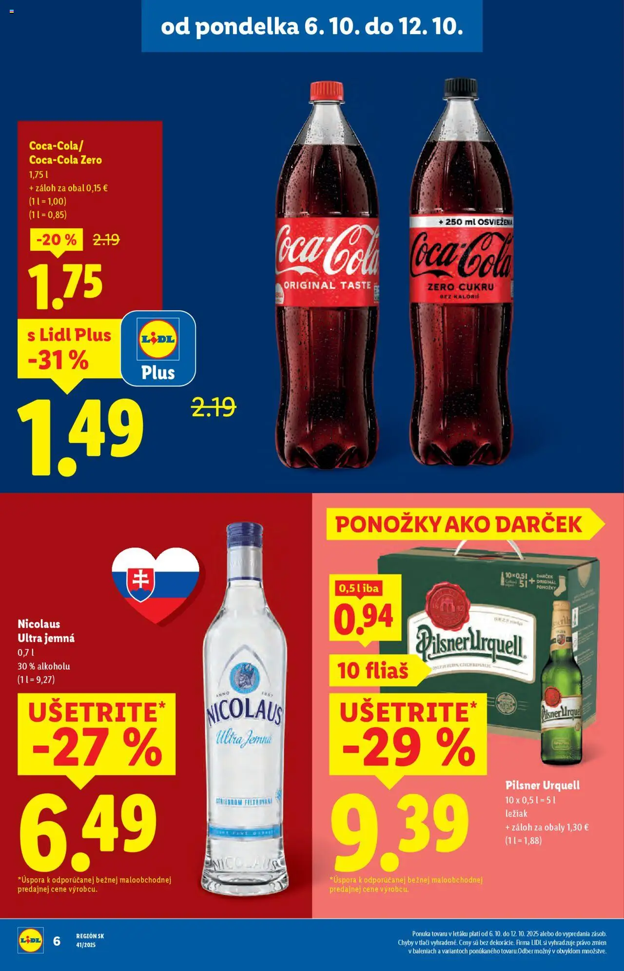 Nové Lidl akcie – leták je platný od 09.10.2025 | Strana: 7 | Produkty: Pilsner Urquell, Ponožky, Vodka