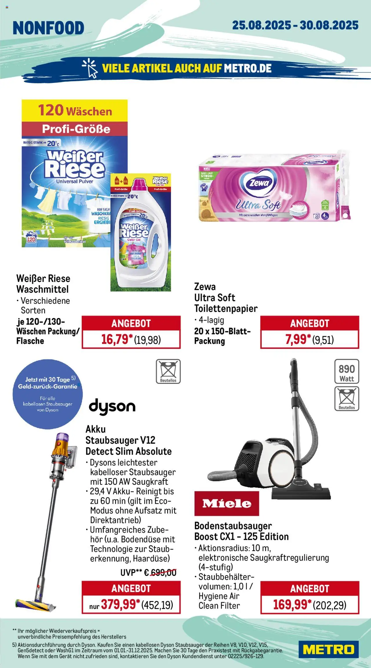 Metro Prospekt 	 - gültig ab dem 25.08.2025 | Seite: 18 | Produkte: Dyson, Staubsauger, Waschmittel, Toilettenpapier
