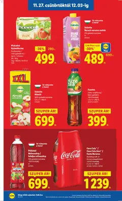 Coca Cola** / Coca Cola Zero** / Fanta Narancs, Kizárólag 2 db-os összecsomagolásban! +2x50 Ft betétdíj 2 x 2 l - amely érvényes a következő dátumtól: 27.11.2025 | Oldal: 10