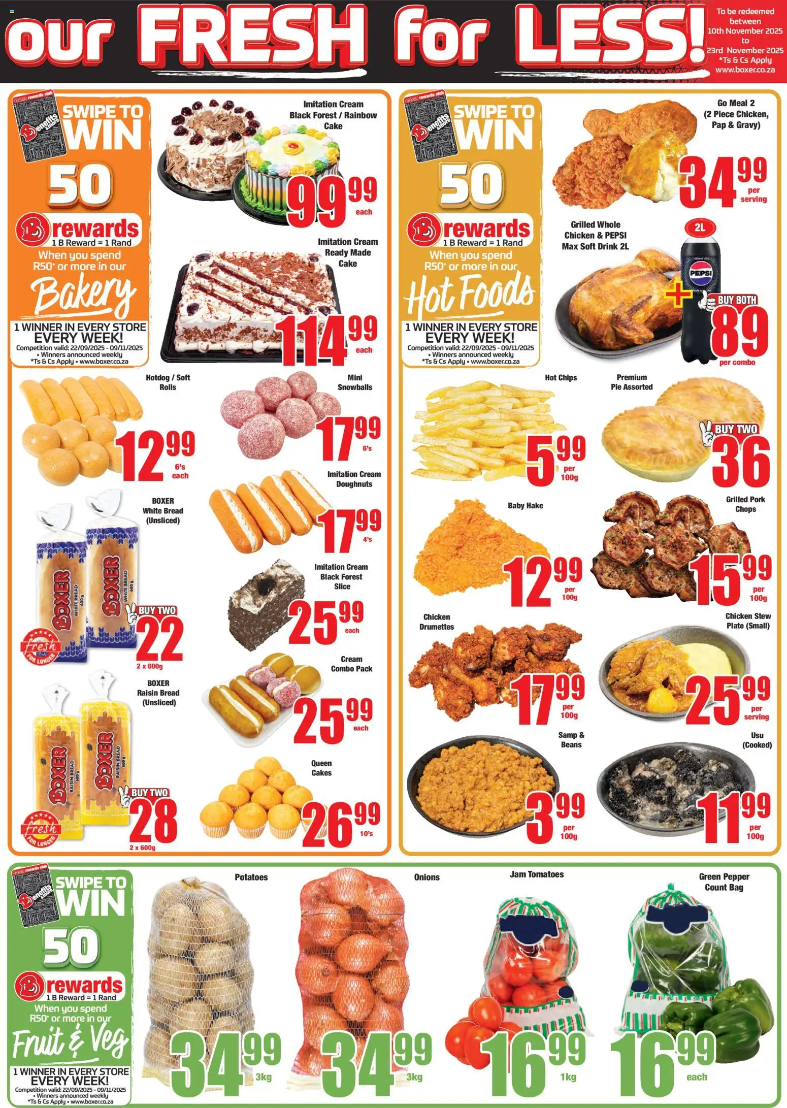 New Boxer catalogue – valid from 23.10.2025 | Page: 3 | Products: Cake, Chicken, Pork, Chips