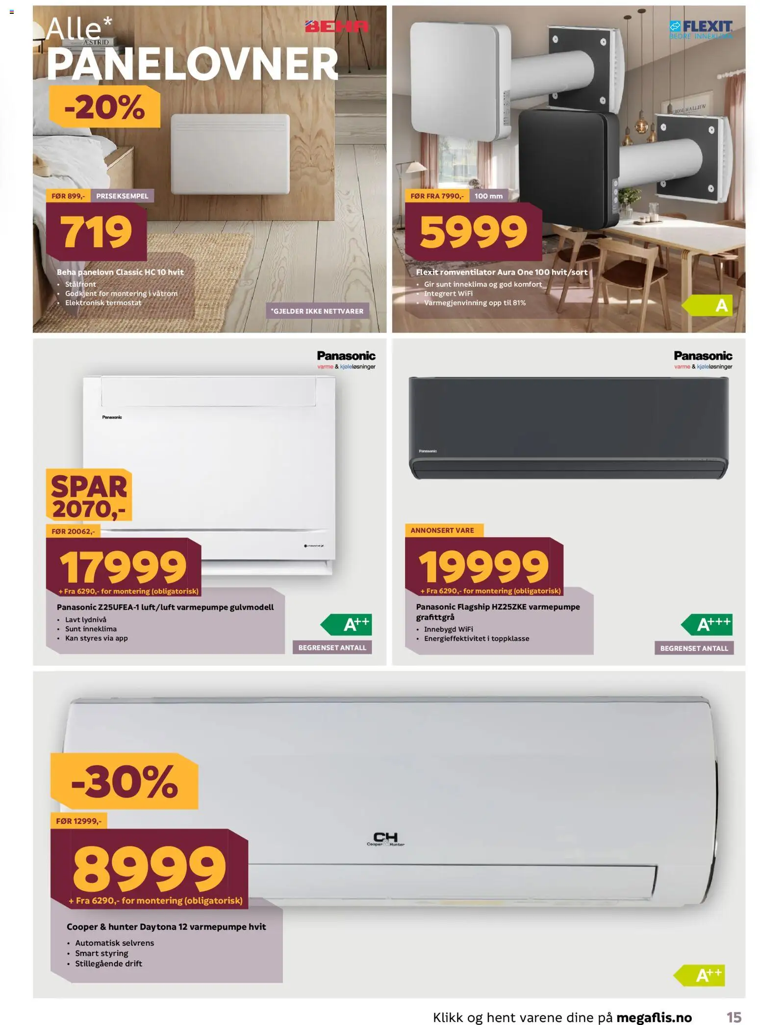 {H1} | Side: 15 | Produkter: Varmepumpe, Panelovn