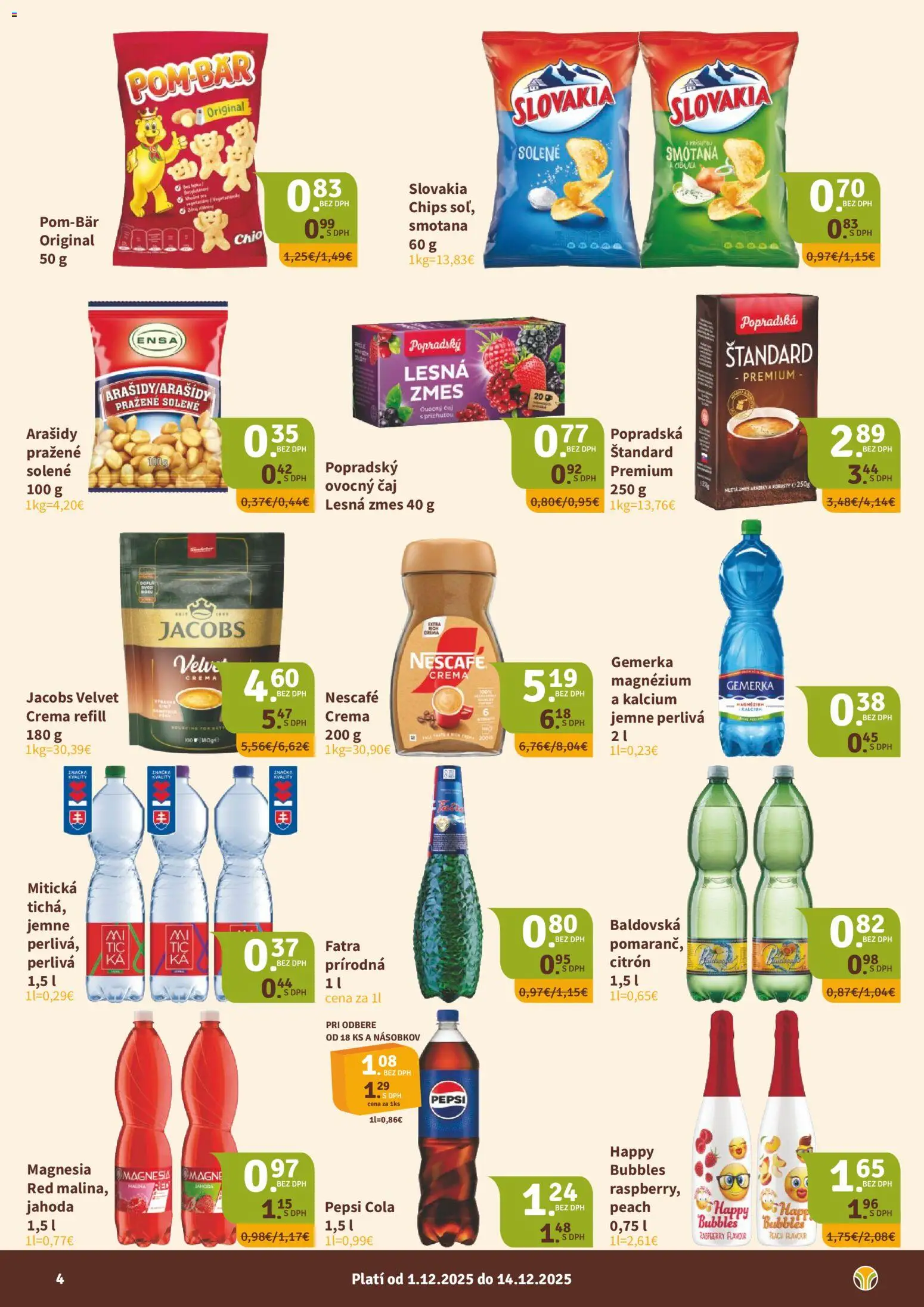 Nové Nitrazdroj akcie – leták je platný od 01.12.2025 | Strana: 4 | Produkty: Jacobs Velvet, Cibuľa, Mitická, Gemerka