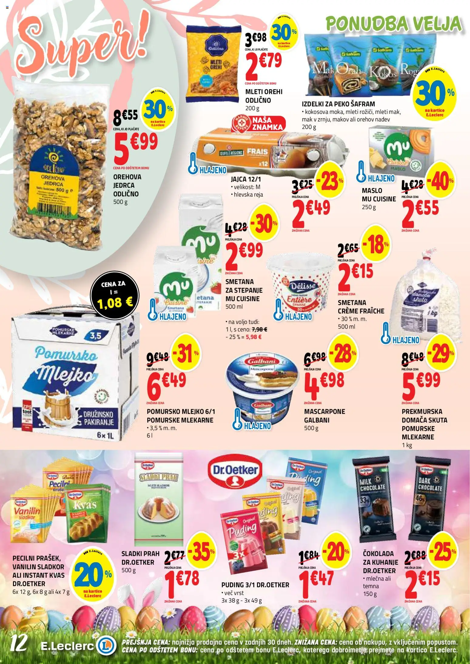Novi E.leclerc katalog ponudbe – veljaven od 18.03.2026 | Stran: 12 | Izdelki: Puding, Maslo, Smetana, Skuta