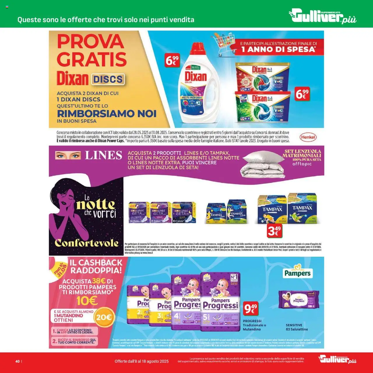 Volantino Gulliver del 08.08.2025 | Pagina: 40 | Prodotti: Tè, Pampers, Lenzuola