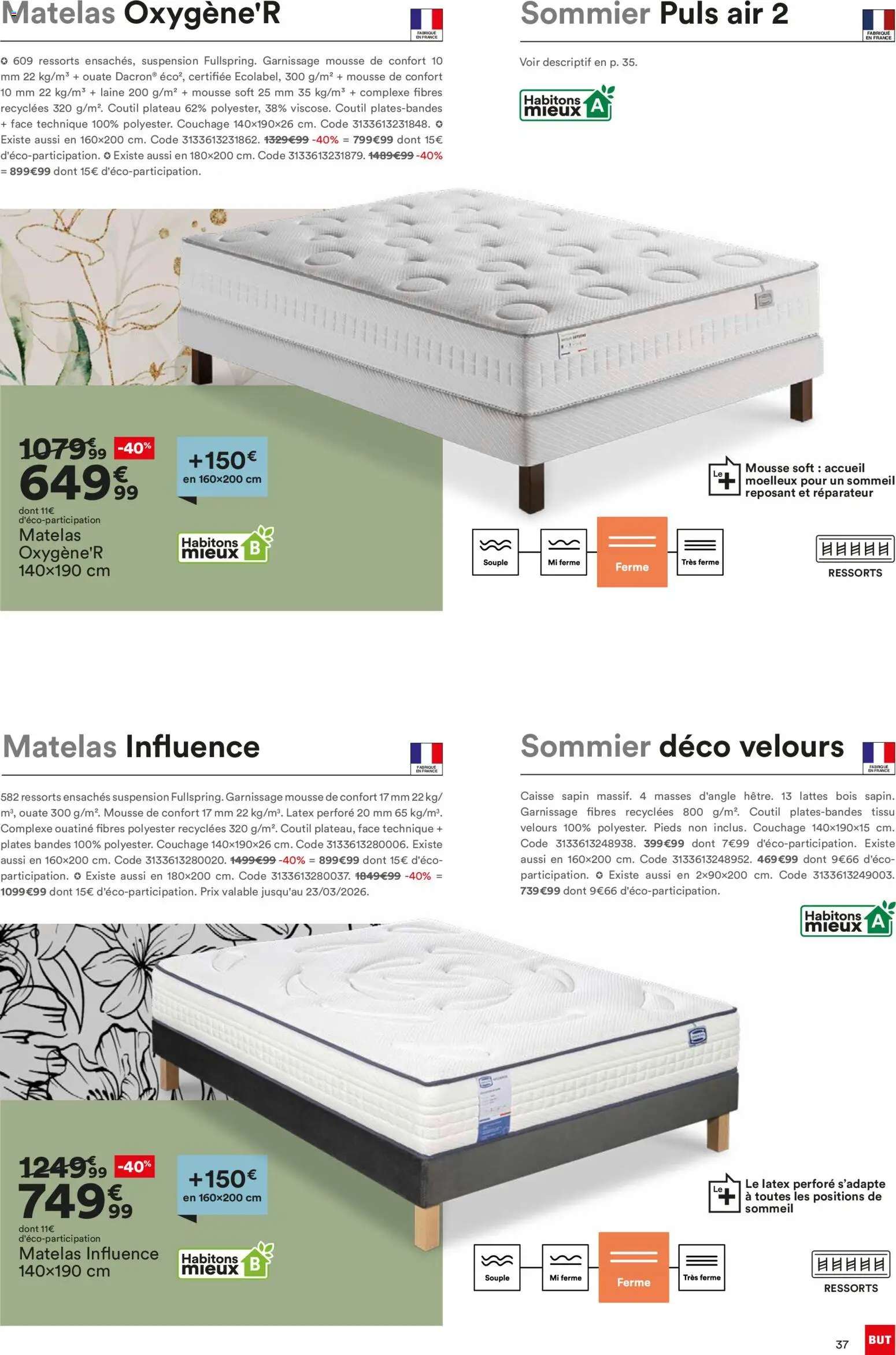 {H1} | Page: 37 | Produits: Mousse, Suspension, Matelas, Sommier