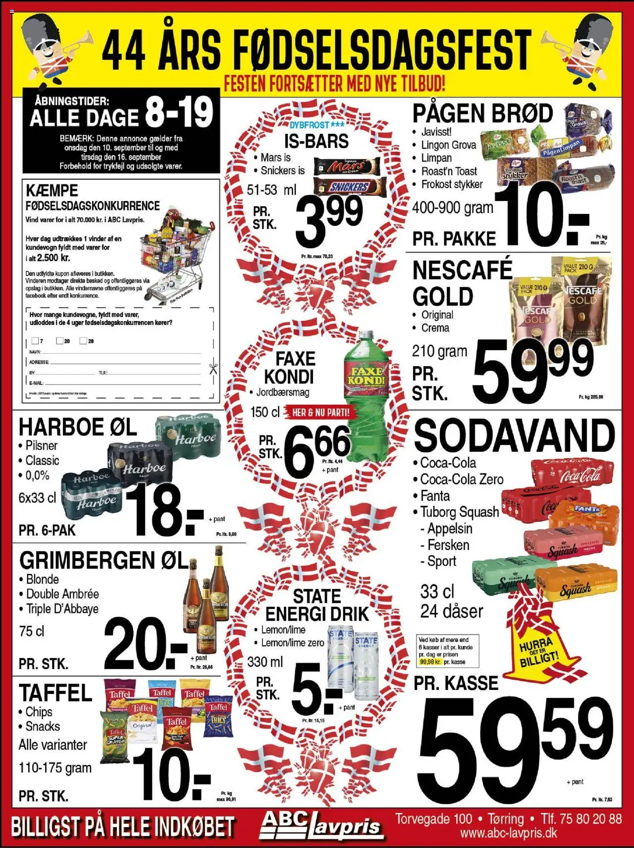 Abc Lavpris tilbudsavis – gyldig fra 10.09.2025 | Side: 1 | Produkter: Brød, Squash, Fanta, Is