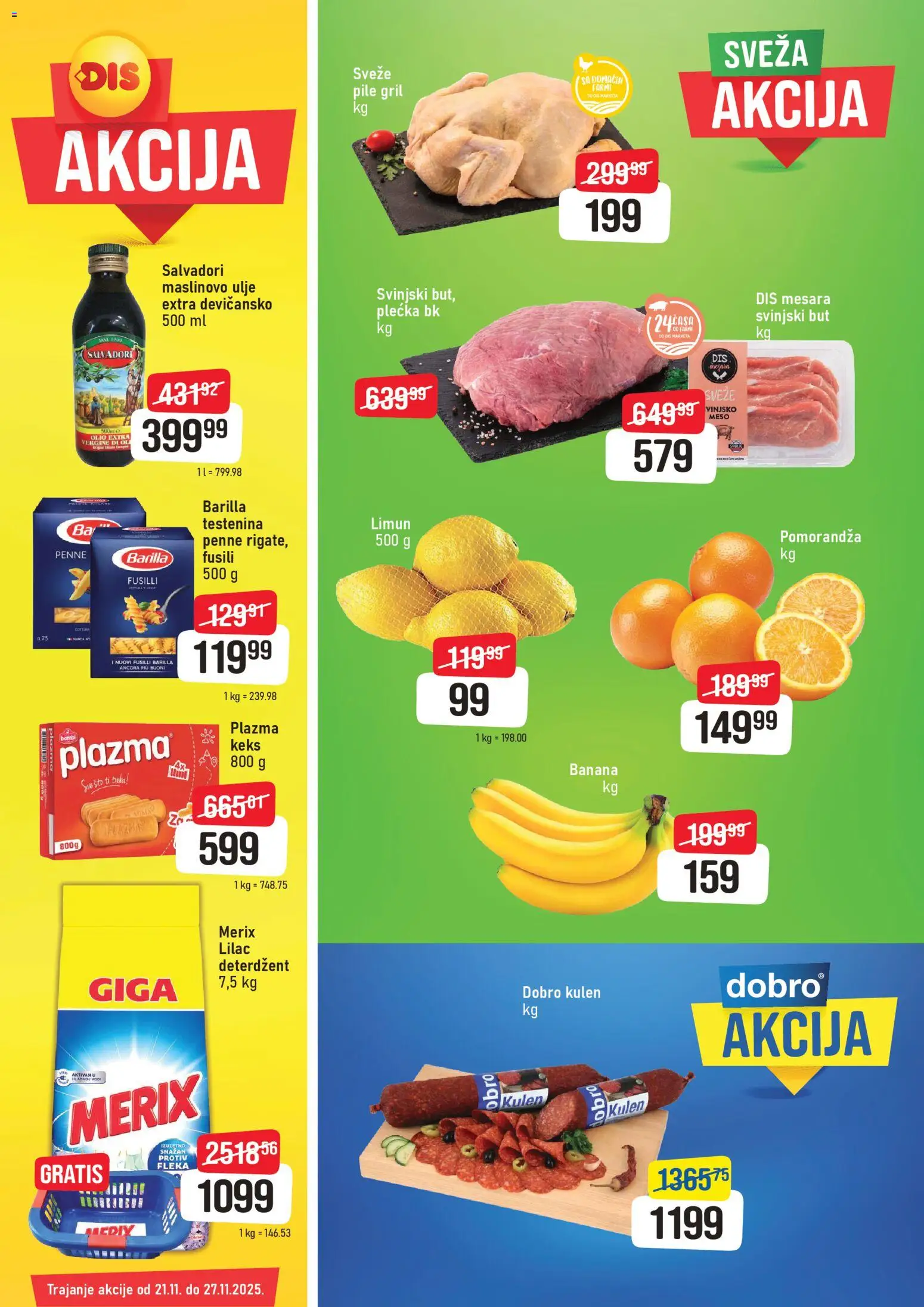 DIS katalog - važi od 21.11.2025 | Strana: 1 | Proizvode: Testenina, Plazma, Svinjski but, Limun