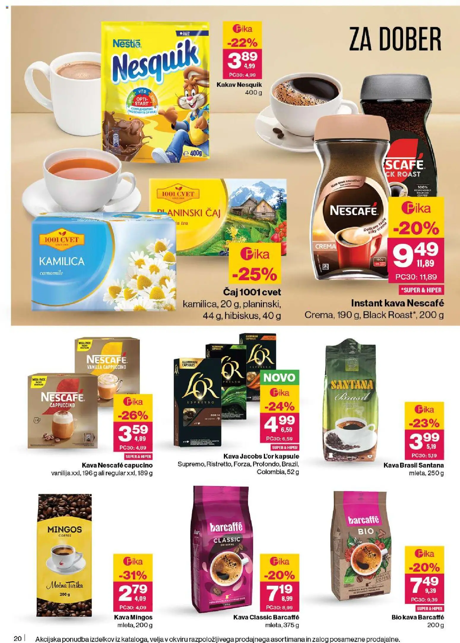 Novi Mercator katalog ponudbe – veljaven od 13.11.2025 | Stran: 20 | Izdelki: Instant kava, Kakav, Kava, Caj