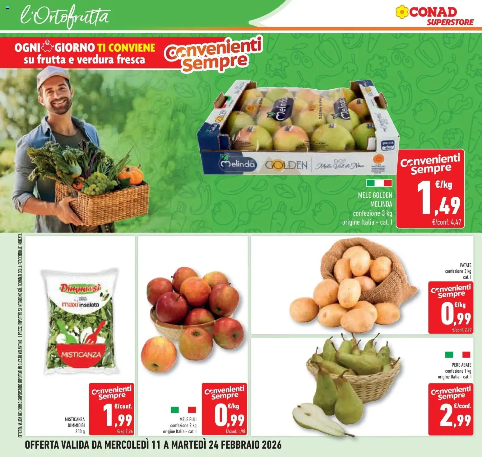 Volantino Conad del 11.02.2026 | Pagina: 14 | Prodotti: Misticanza, Mele, Patate, Frutta