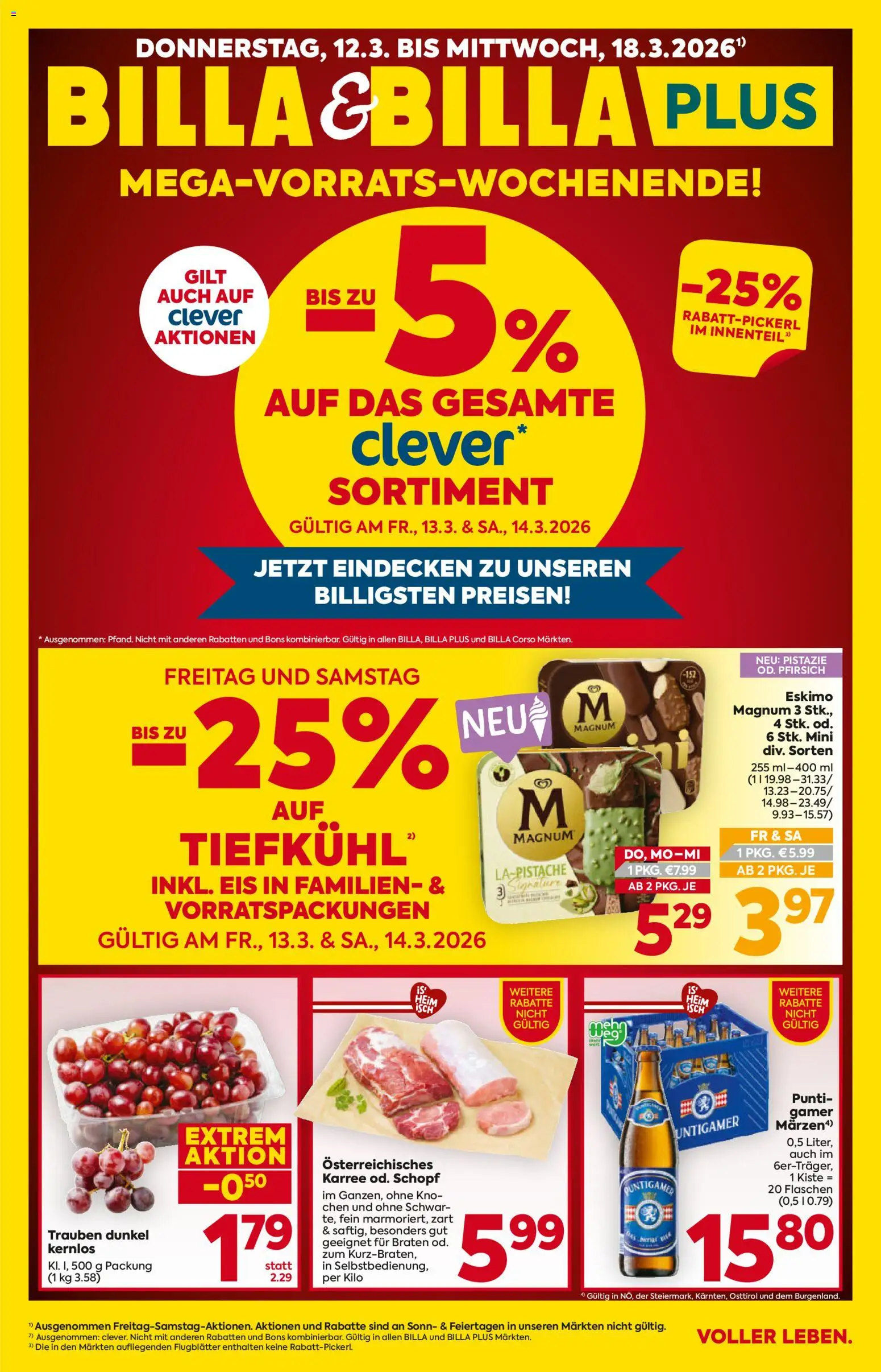 Billa Flugblatt - Kärnten gültig ab 12.03.2026 | Seite: 1 | Produkte: Rizsliszt, Eis, Pfirsich