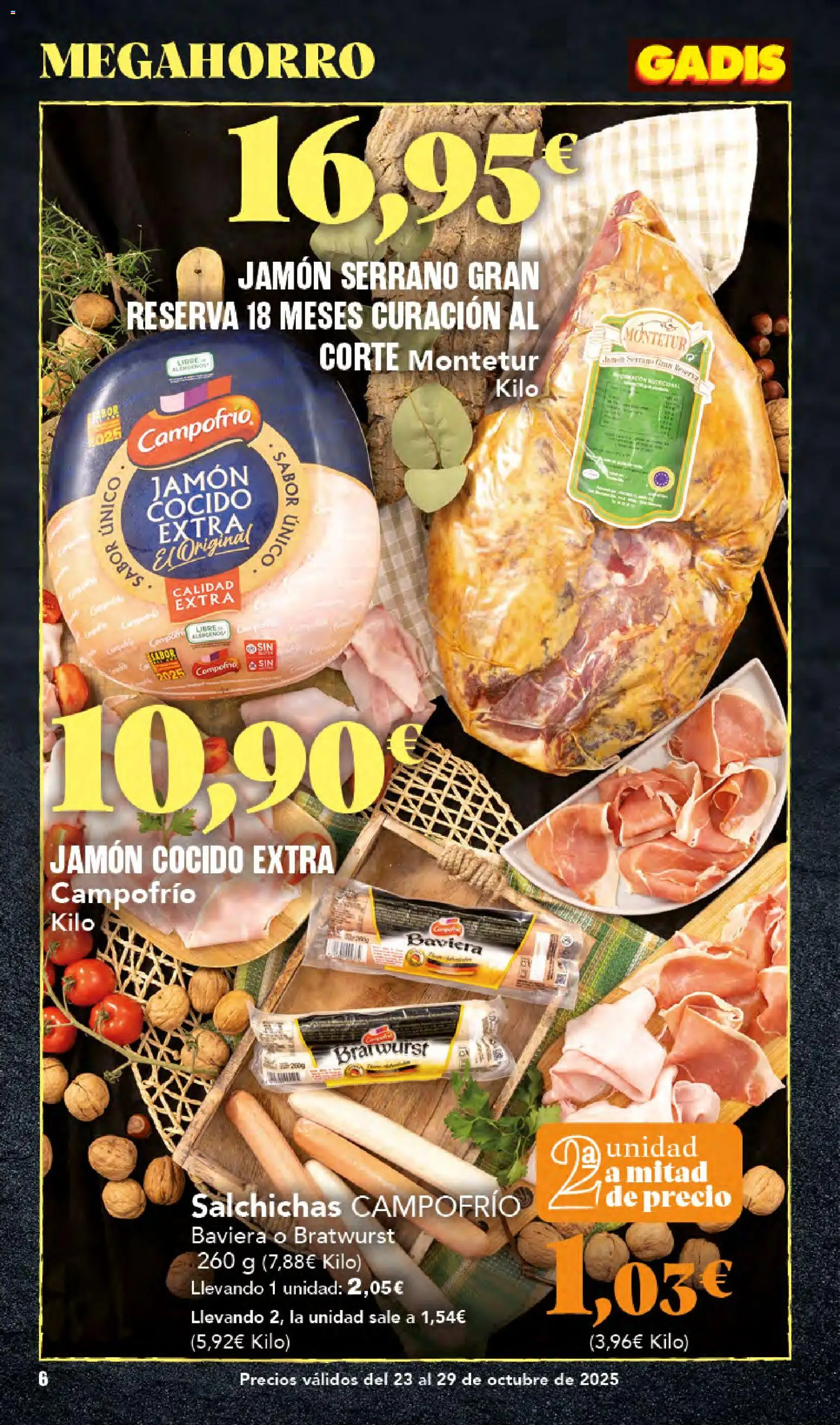 Gadis folleto │ válido desde el 23.10.2025 | Página: 6 | Productos: Jamón serrano, Jamón, Jamón cocido
